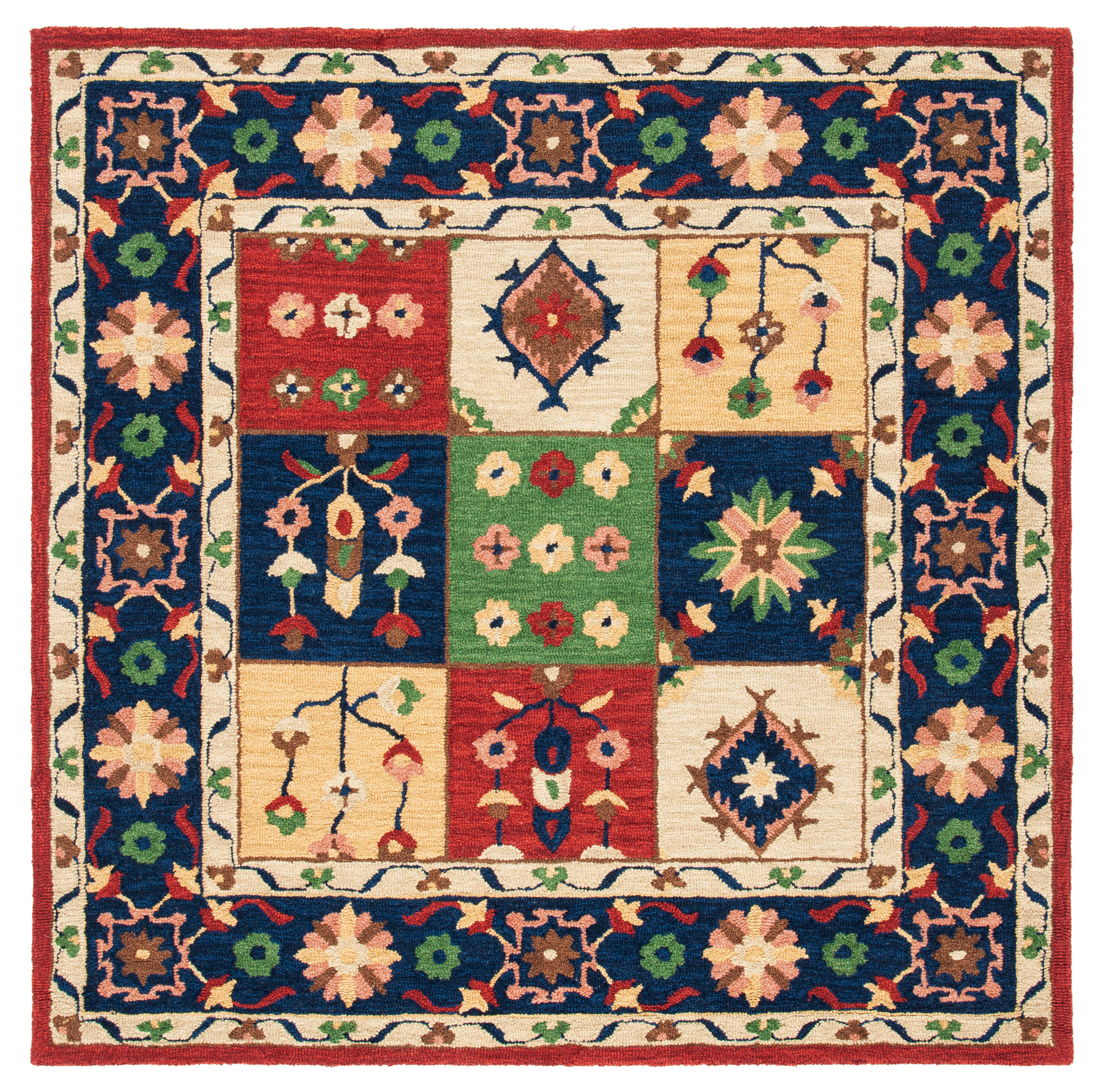 Safavieh HG356Y-6SQ Heritage Malti 6 x 6 (ft) Tufted Wool Green/Red Square Indoor Floral/Botanical Farmhouse/Cottage Area rug