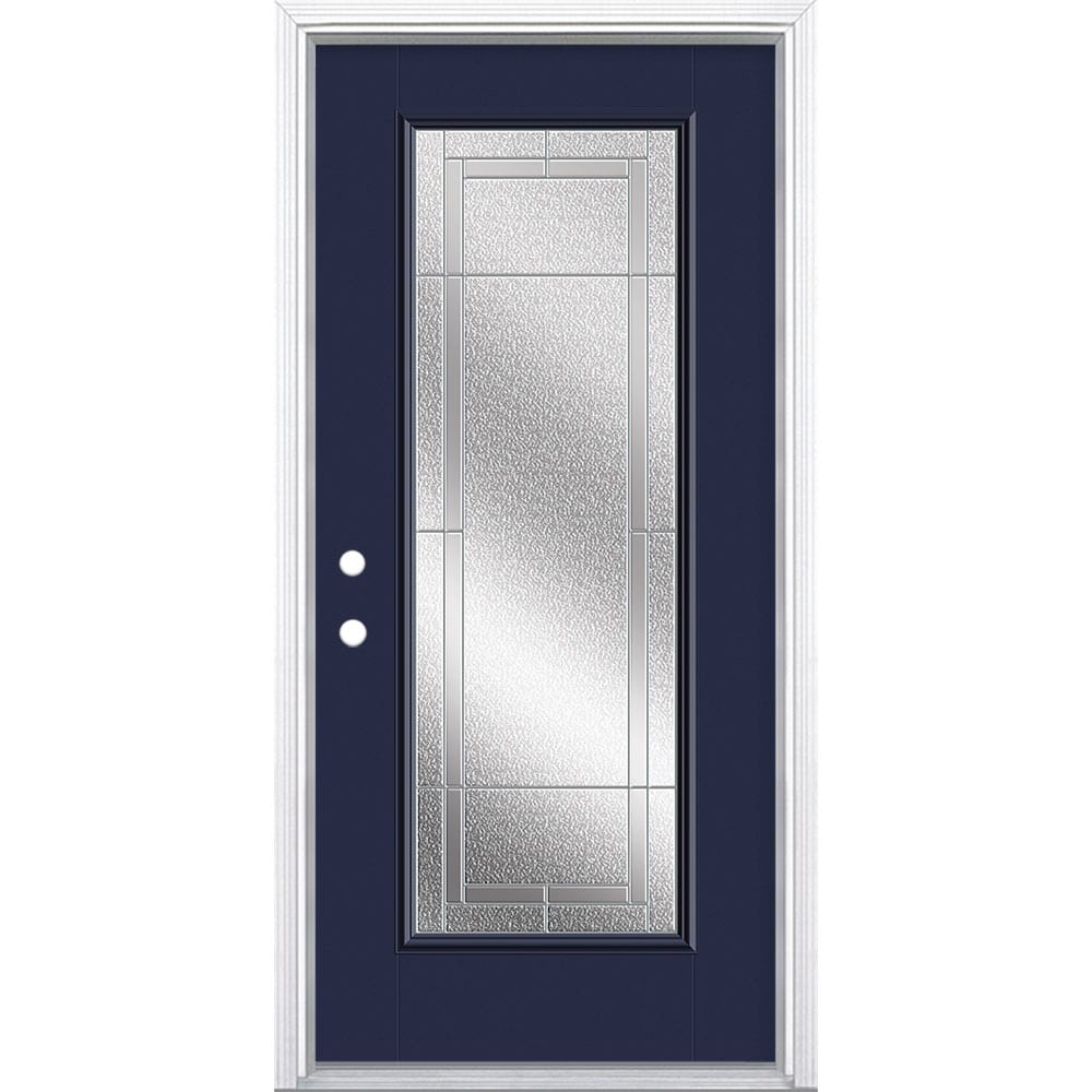 Masonite 3420152 Focus 36-in x 80-in x 4-9/16-in Fiberglass Full lite Right-hand inswing Arctic White Painted Prehung Front Door with Brickmould Insulating core