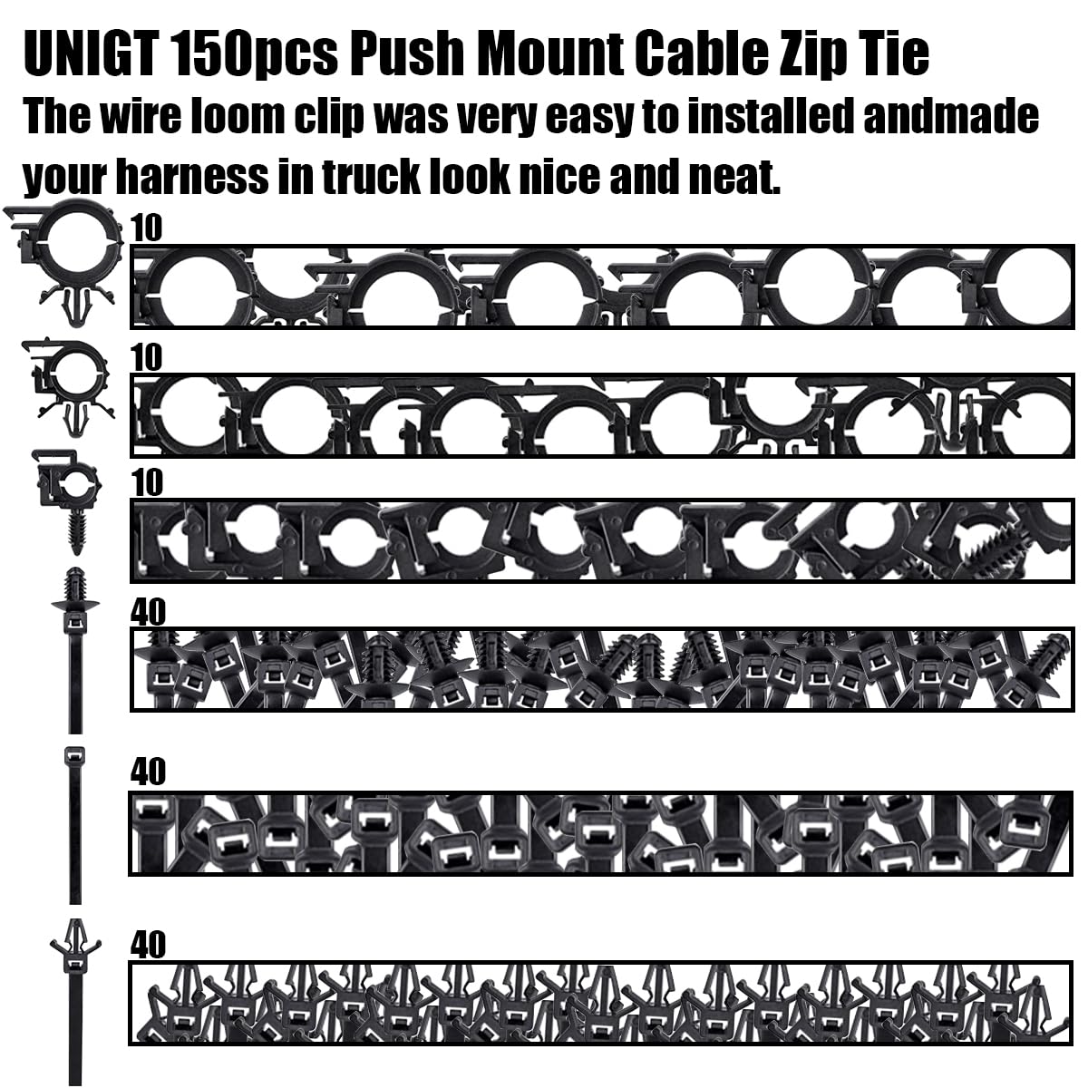 KHKFY 150 Pcs Car Wire Loom Routing Clips Push Mount Cable Zip Tie ...