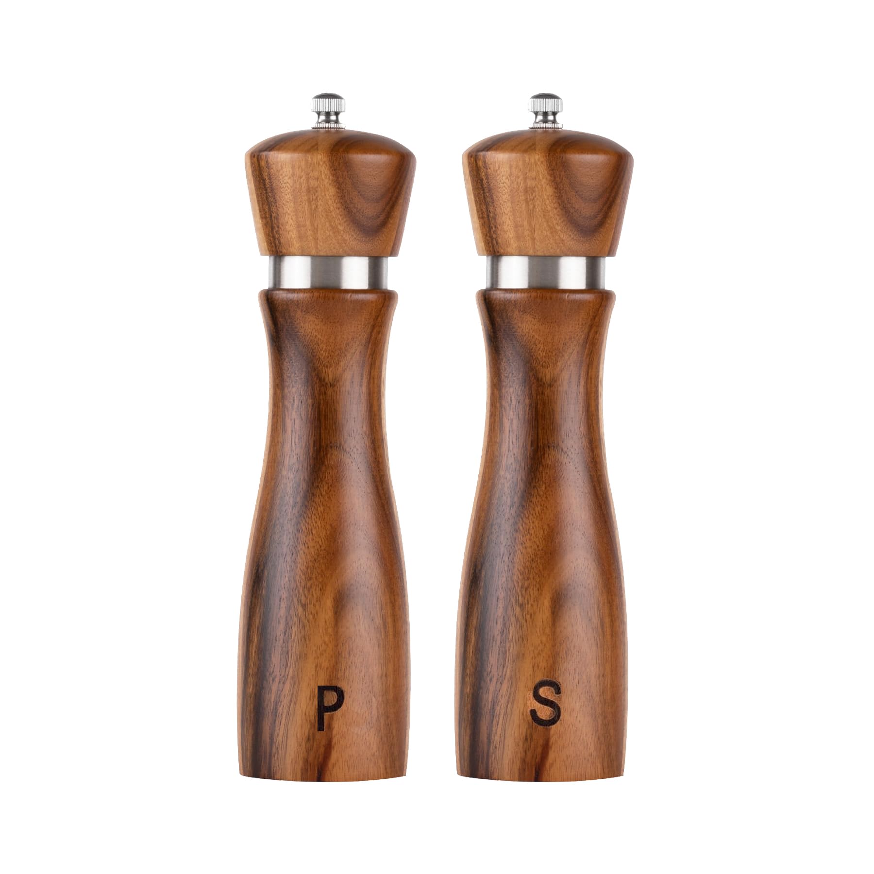 Aoibox  Acacia Wood Salt and Pepper Grinder Set with Ceramic Core and Adjustable Coarseness 8 in 2 Pack