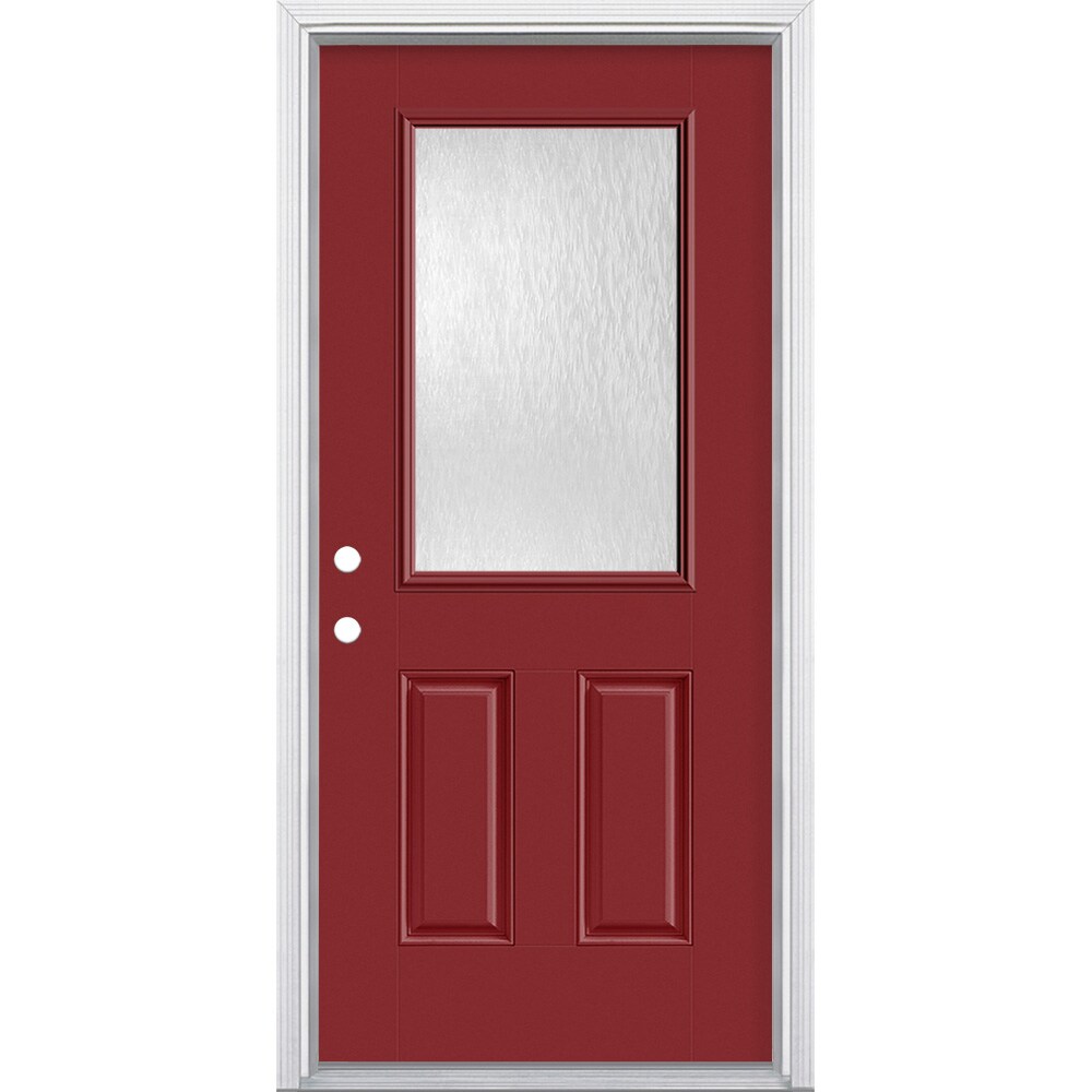 Masonite 627540 36-in x 80-in x 4-9/16-in Fiberglass Half lite Right-hand inswing Roma Red Painted Prehung Front Door with Brickmould Insulating core