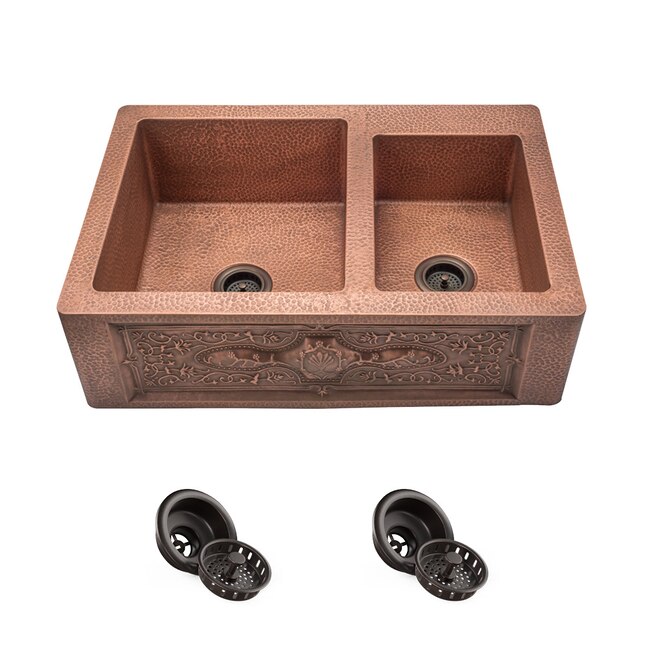 MR Direct 33.25-in x 22.25-in Copper Double Offset Bowl Tall (8-in or Larger) Drop-In Apron Front/Farmhouse Commercial/Residential Kitchen Sink MR Direct 33.25-in x 22.25-in Copper Double Offset Bowl Tall (8-in or Larger) Drop-In Apron Front/Farmhouse Commercial/Residential Kitchen Sink
