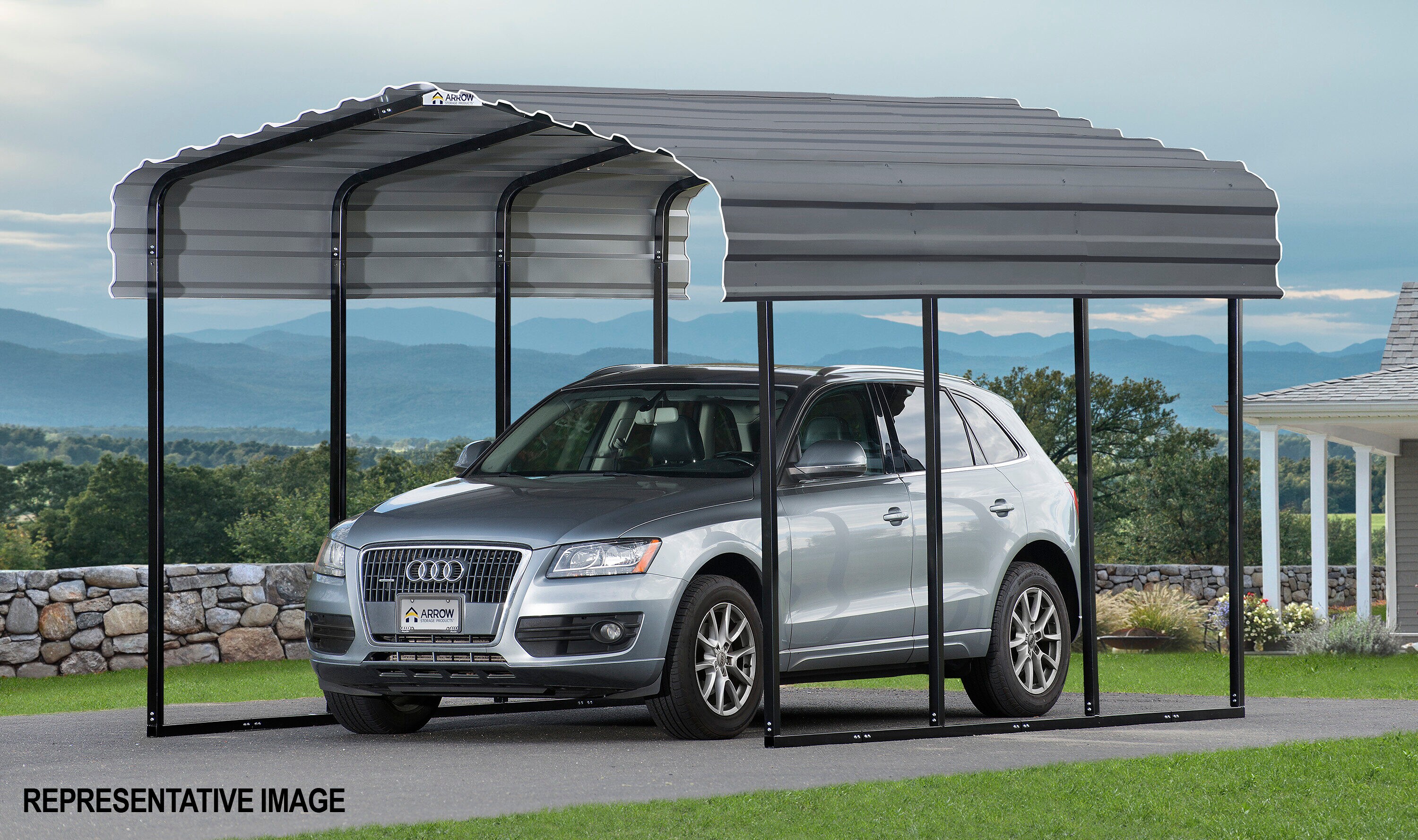 10' x 20' Charcoal Galvanized Steel Carport Shelter