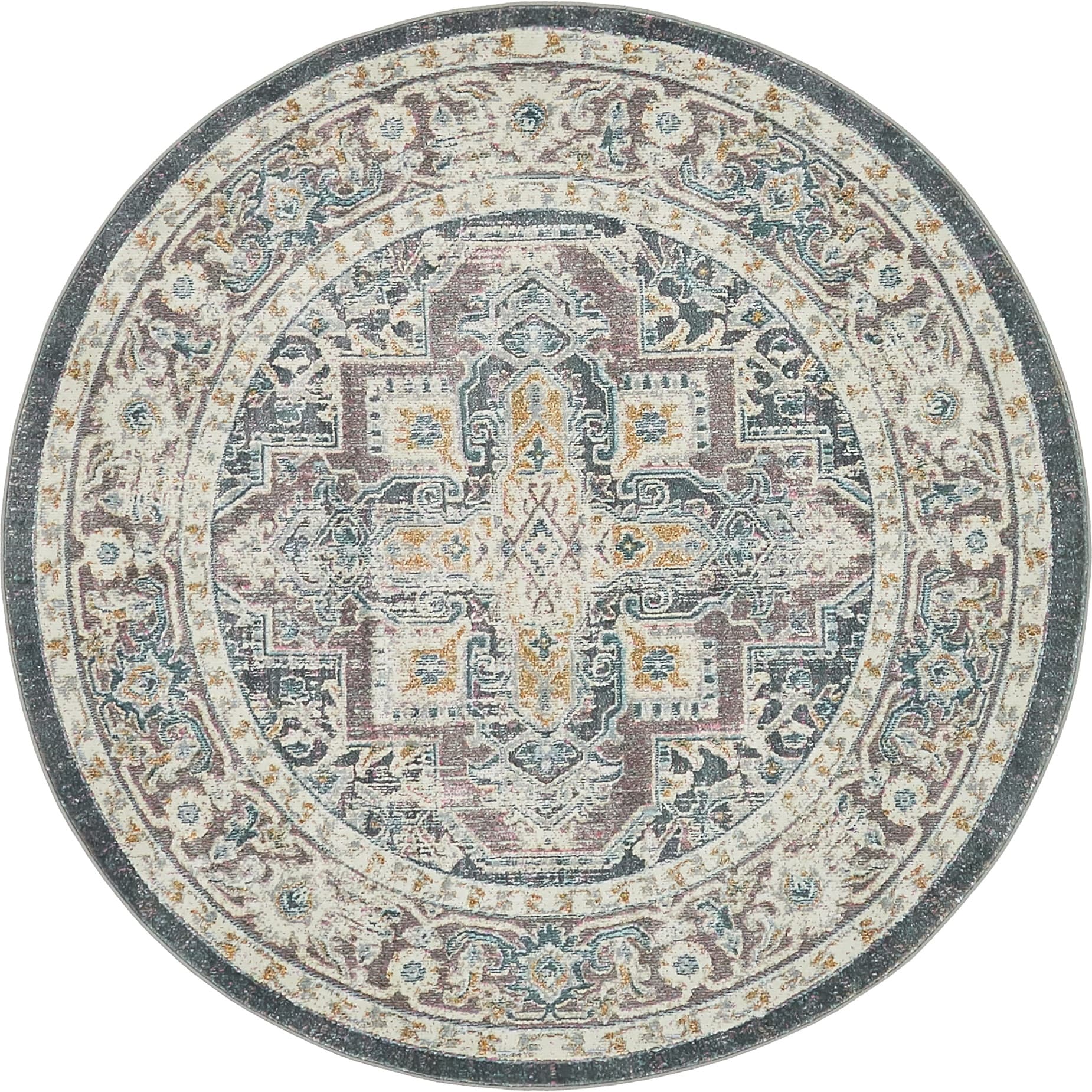 Unique Loom 3139578 Prado Baracoa 5 x 5 (ft) Loomed Polypropylene Blue/Ivory Round Indoor Medallion Oriental Area rug