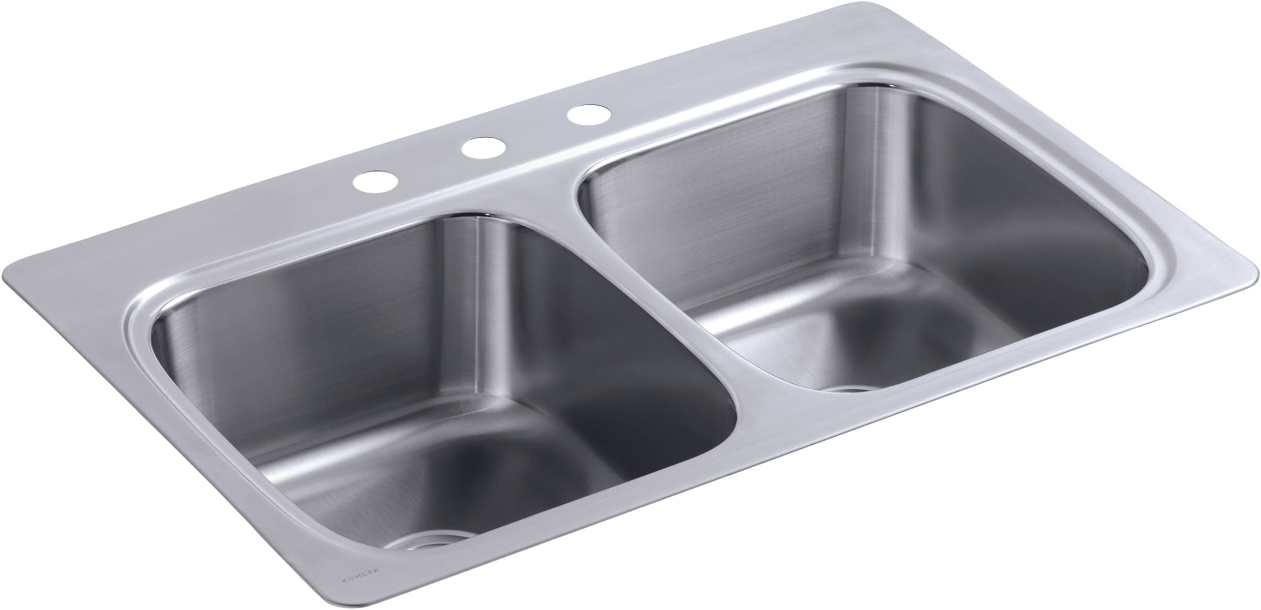 KOHLER K-3839-1-NA Vault 33 X 22 X 9-5/16 Smart Divide Top-/Under-Mount Large/Medium Double-Bowl Kitchen Sink with Single Faucet Hole