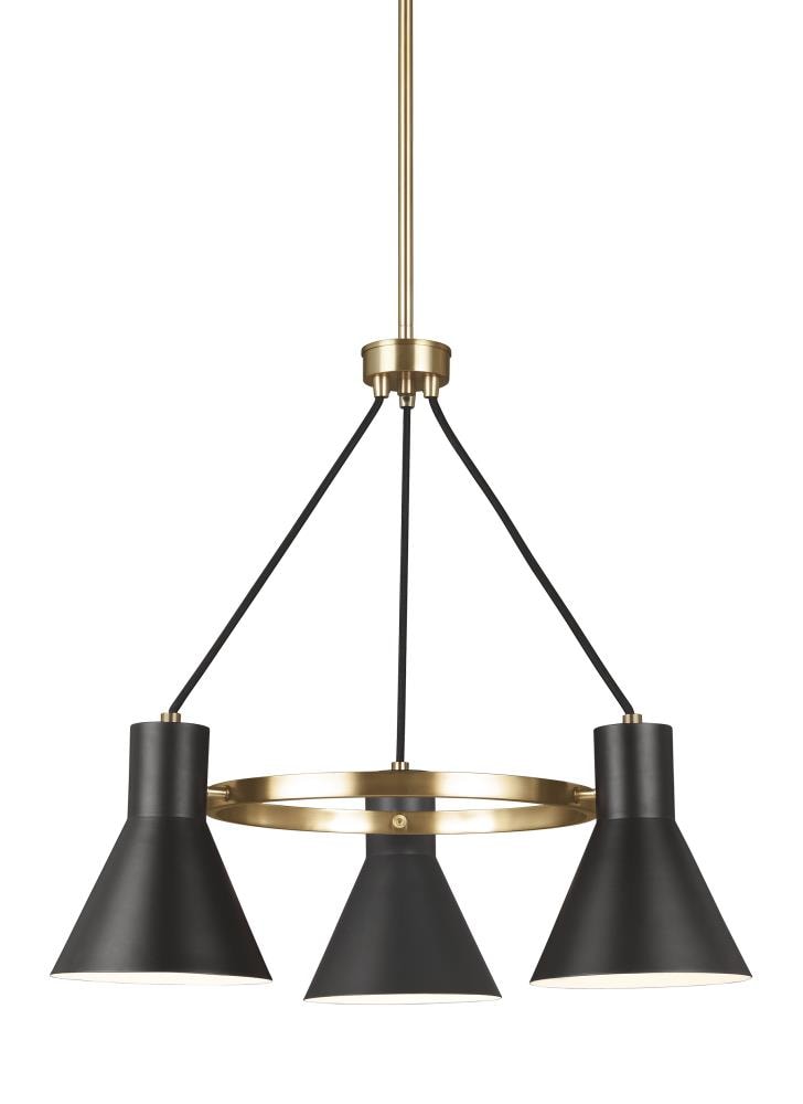 Satin Brass Towner Mid-Century 3-Light Chandelier with Black Steel Shade