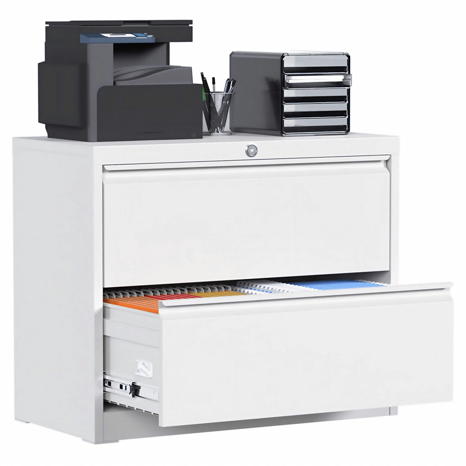 White Metal Lockable 2-Drawer Lateral Filing Cabinet