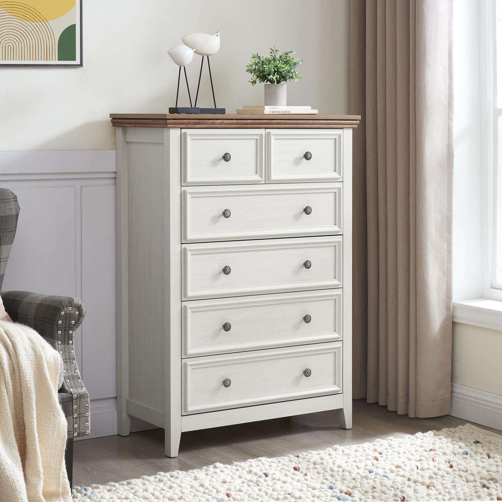 CHITA Farmhouse Storage Drawer Chest with 6 Drawers for Living Room Bedroom Hallway Entryway and Organized Home Storage Beige