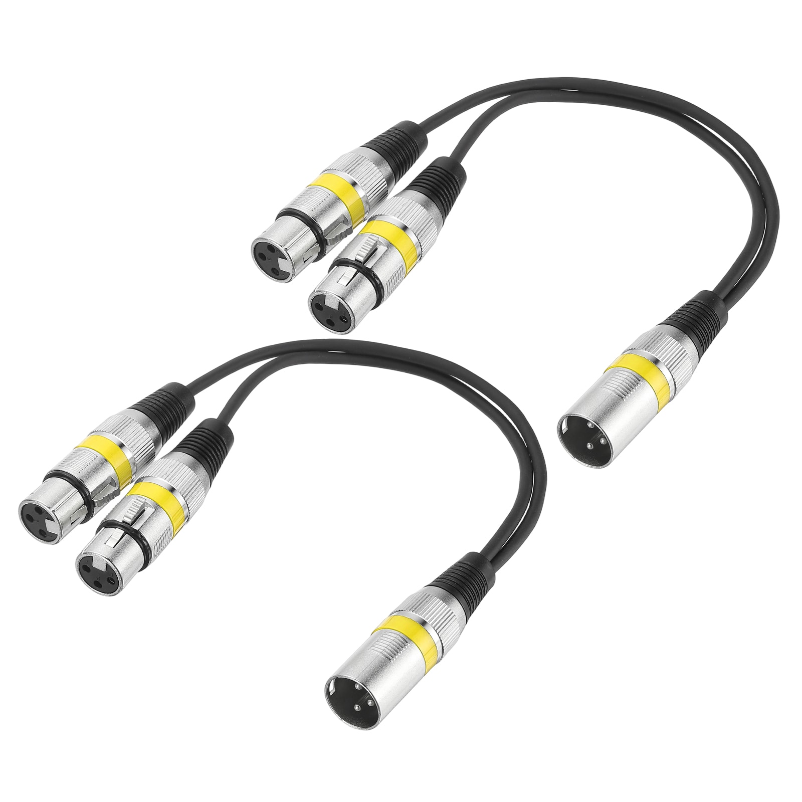 Unique Bargains 2pcs 3-Pin XLR Splitter Cable 1ft / 0.3 m XLR 1 Male to 2 Female Y Cables for Balanced Audio Adapter Cord Equipment Mixers Microphones Yellow Circle