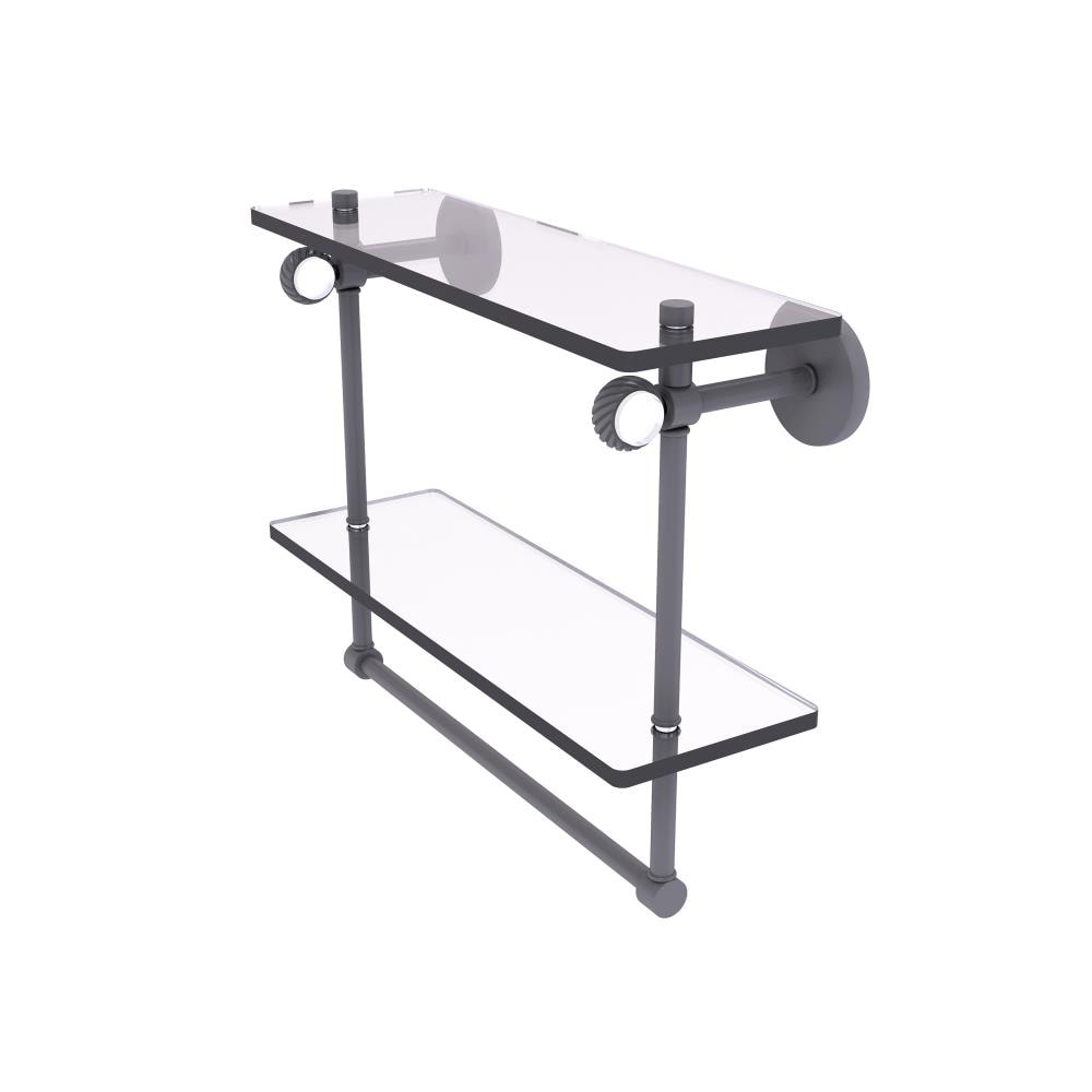 Allied Brass CV-2TBT-16-GYM Clearview Matte Gray 2 -Tier Wall mount Bathroom Shelf ( 16-in x 12.8-in x 5-in )