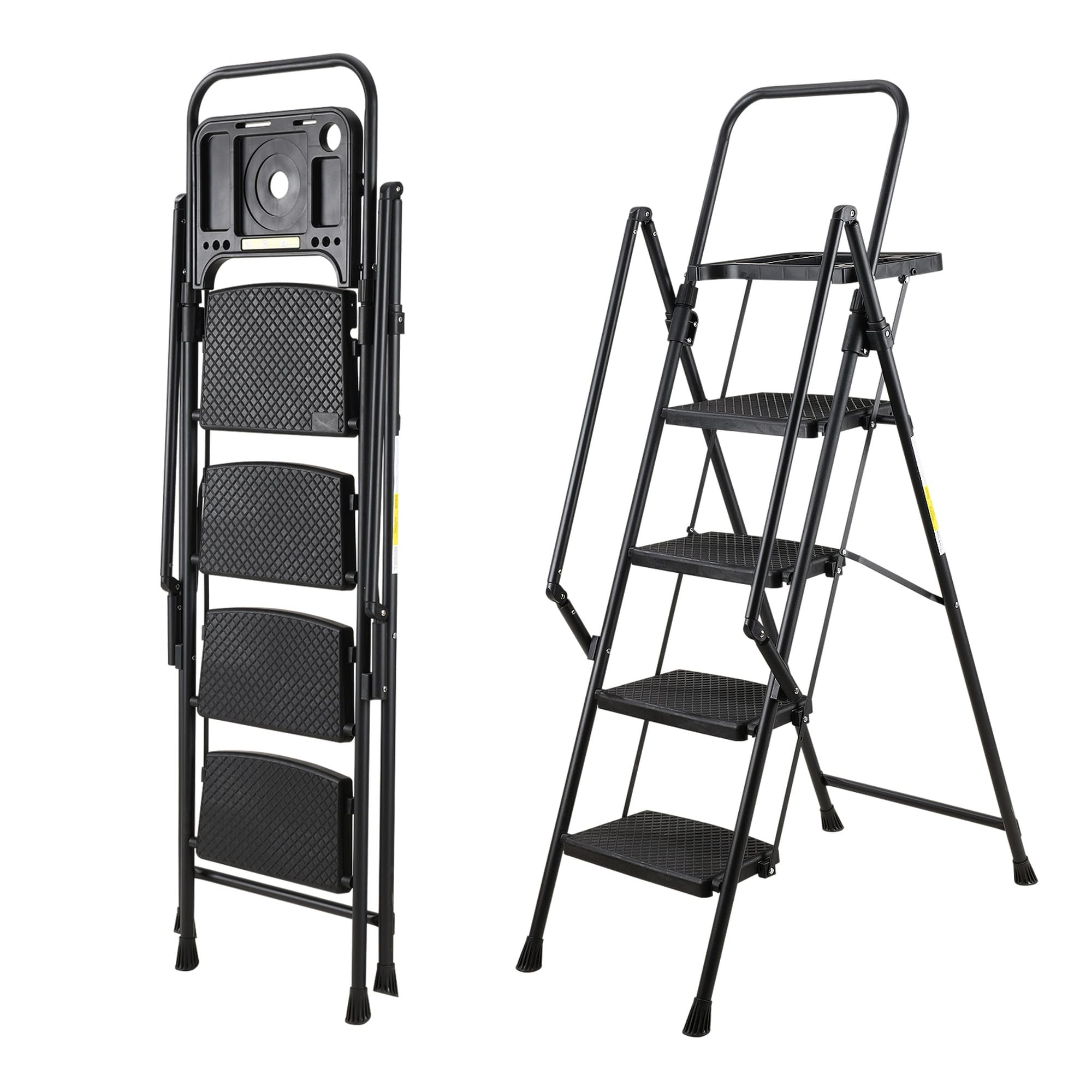 HyperDrop Cart 4 Step Folding Step Stool With Non Slip Wide Pedals Soft Handle Steel Construction 330 lbs Load Capacity For Home And Office