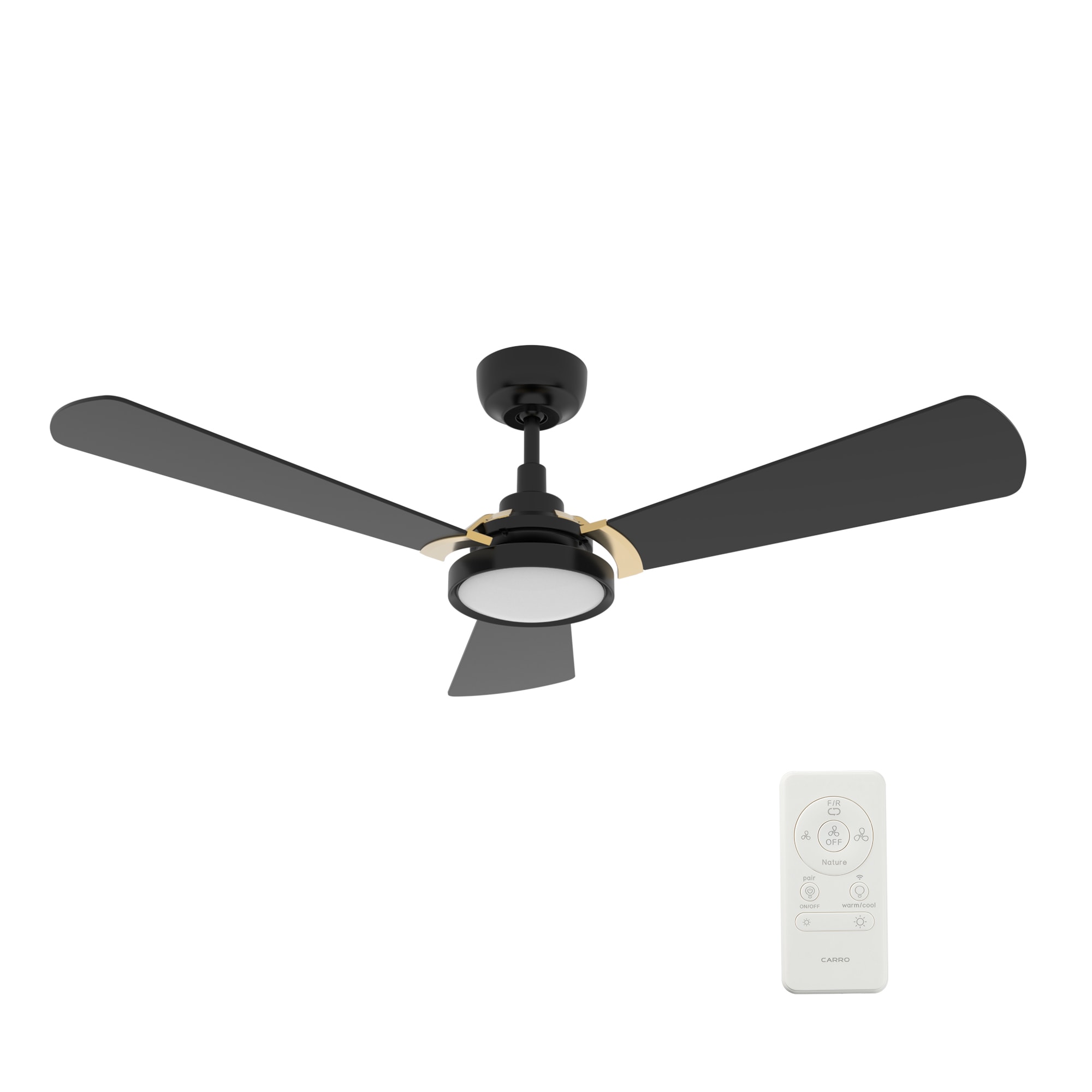 CARRO USA LS523B3-L22-B2-1G Veter 52-in Integrated LED Outdoor Smart Black with Black Blades Ceiling Fan With Light - Remote Included ( 3 -Blade )