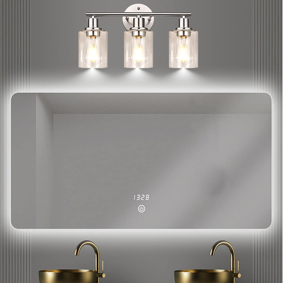 Fylbinye Bathroom Vanity Light with Glass Shade 17.3in 3Light