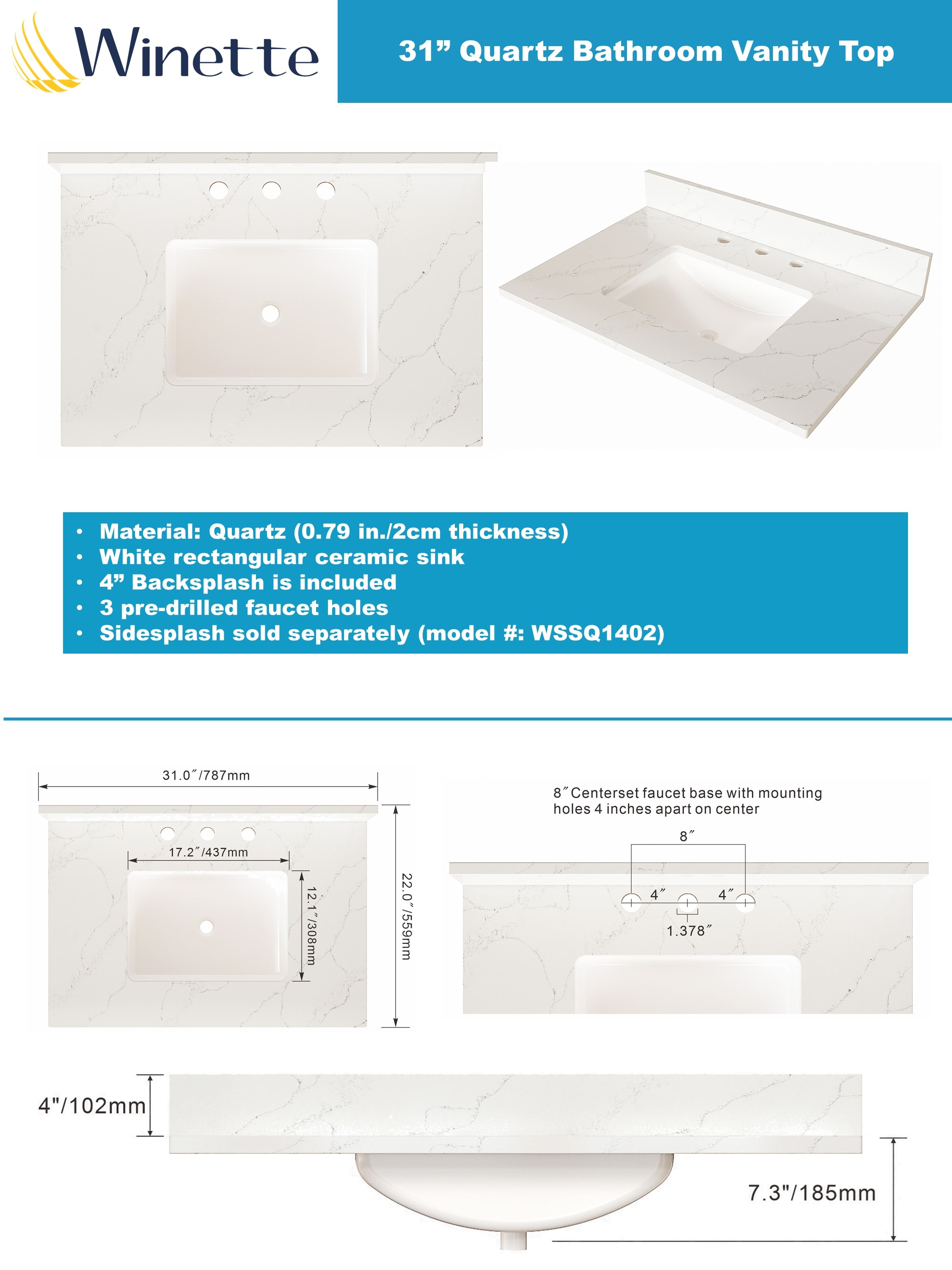 Winette WVTQ1402-31 Vanity-Tops - View #2