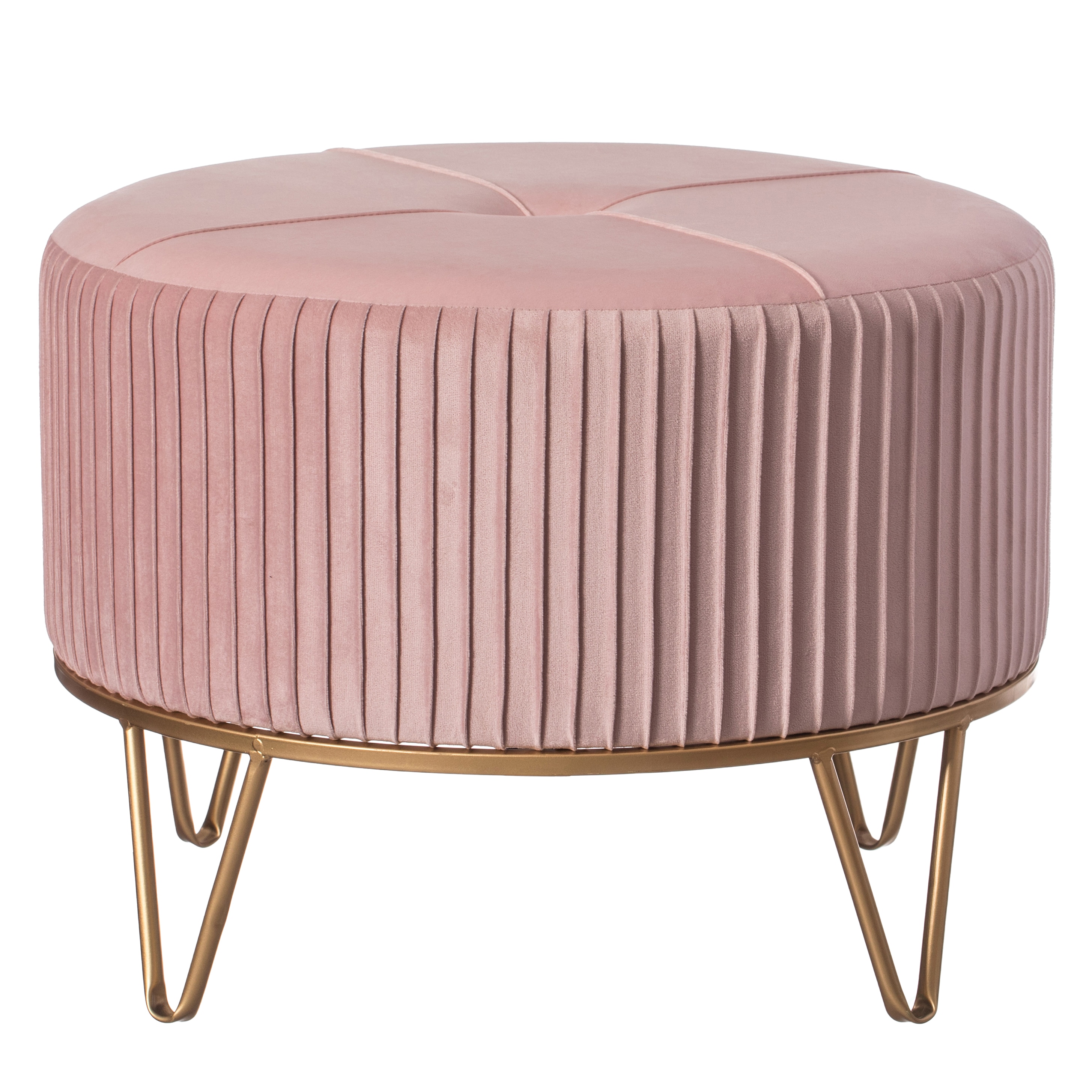 FABULAXE QI004324.PK.L Modern Pink Large Velvet Round Ottoman
