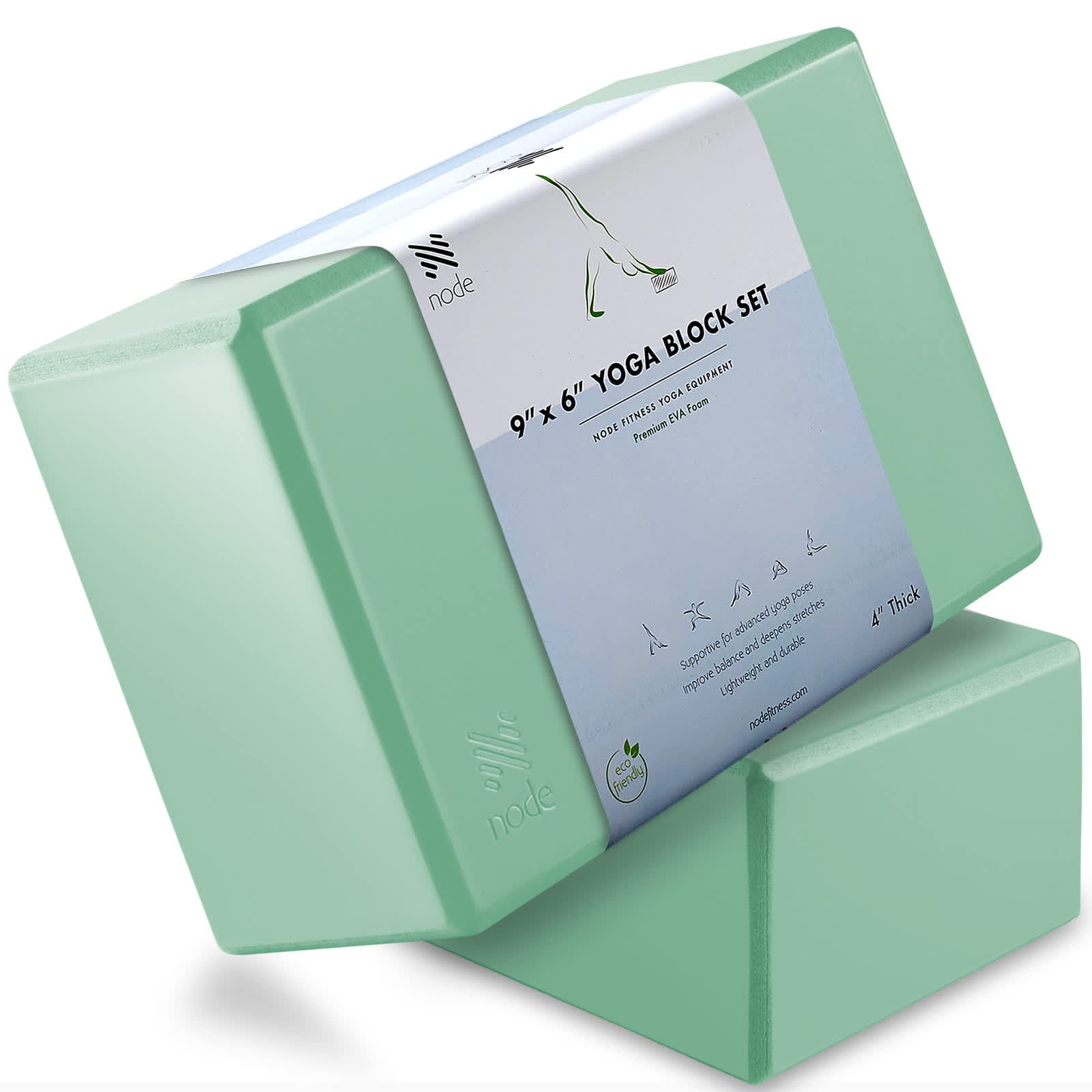 Node FIT-YG-D96-MINT Premium Yoga Block (Set of 2) - 4-in Foam Brick - Mint
