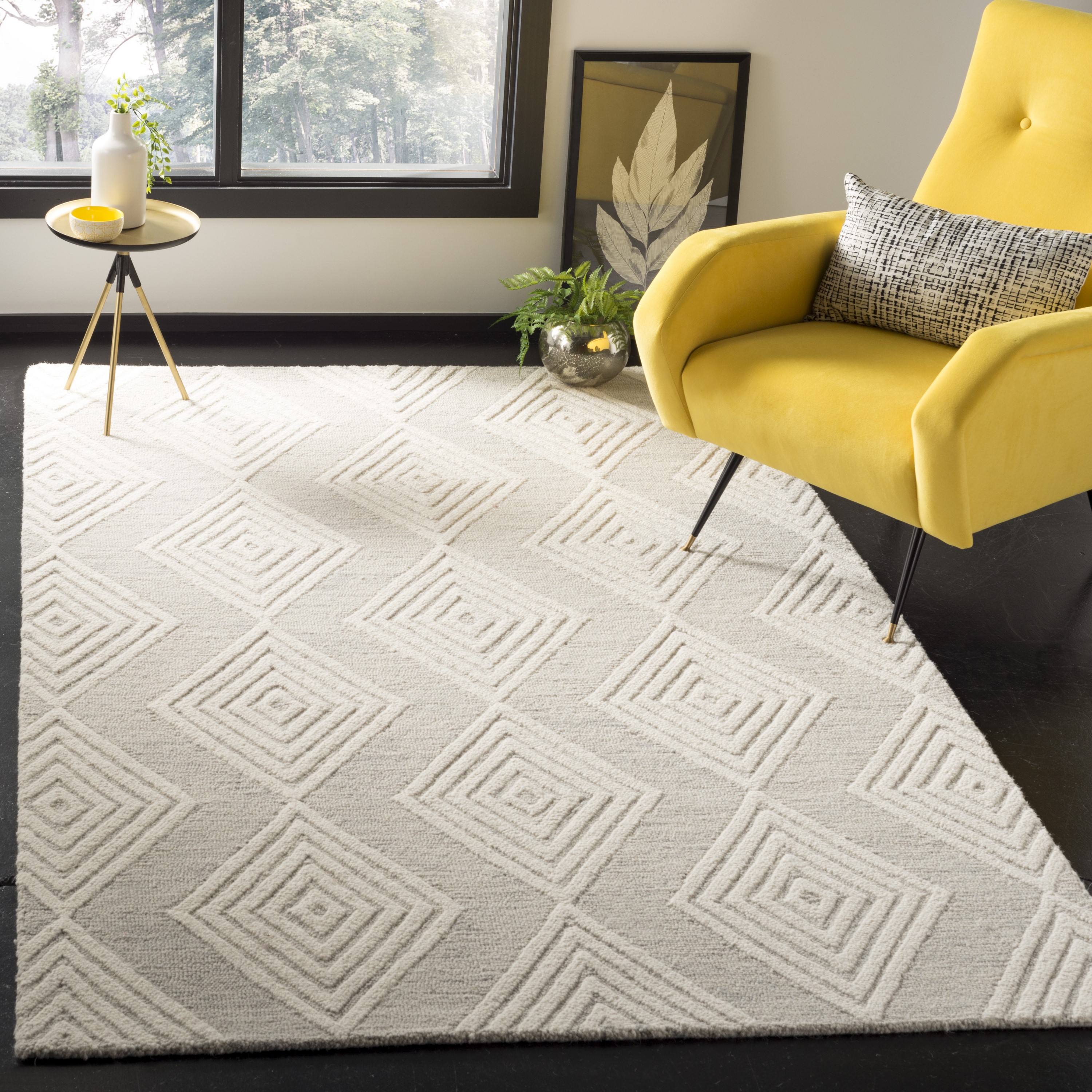 Safavieh BLM111G-4 Blossom Madora 4 x 6 (ft) Tufted Wool Silver/Ivory Rectangular Indoor Geometric Farmhouse/Cottage Area rug