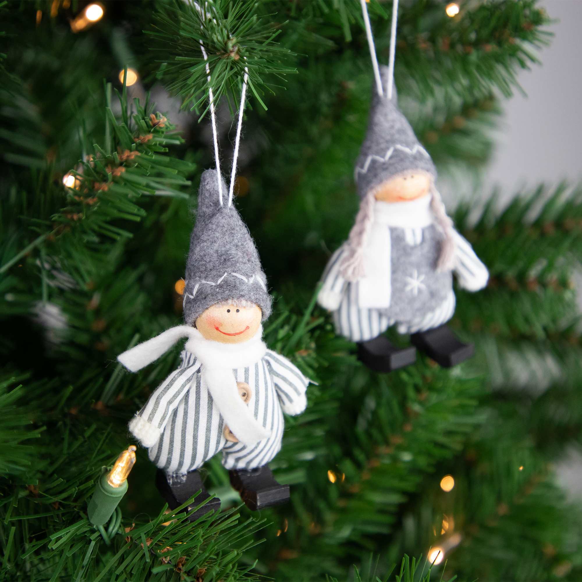 Northlight Plush Striped Boy and Girl Christmas Ornaments - 5.5 inch ...