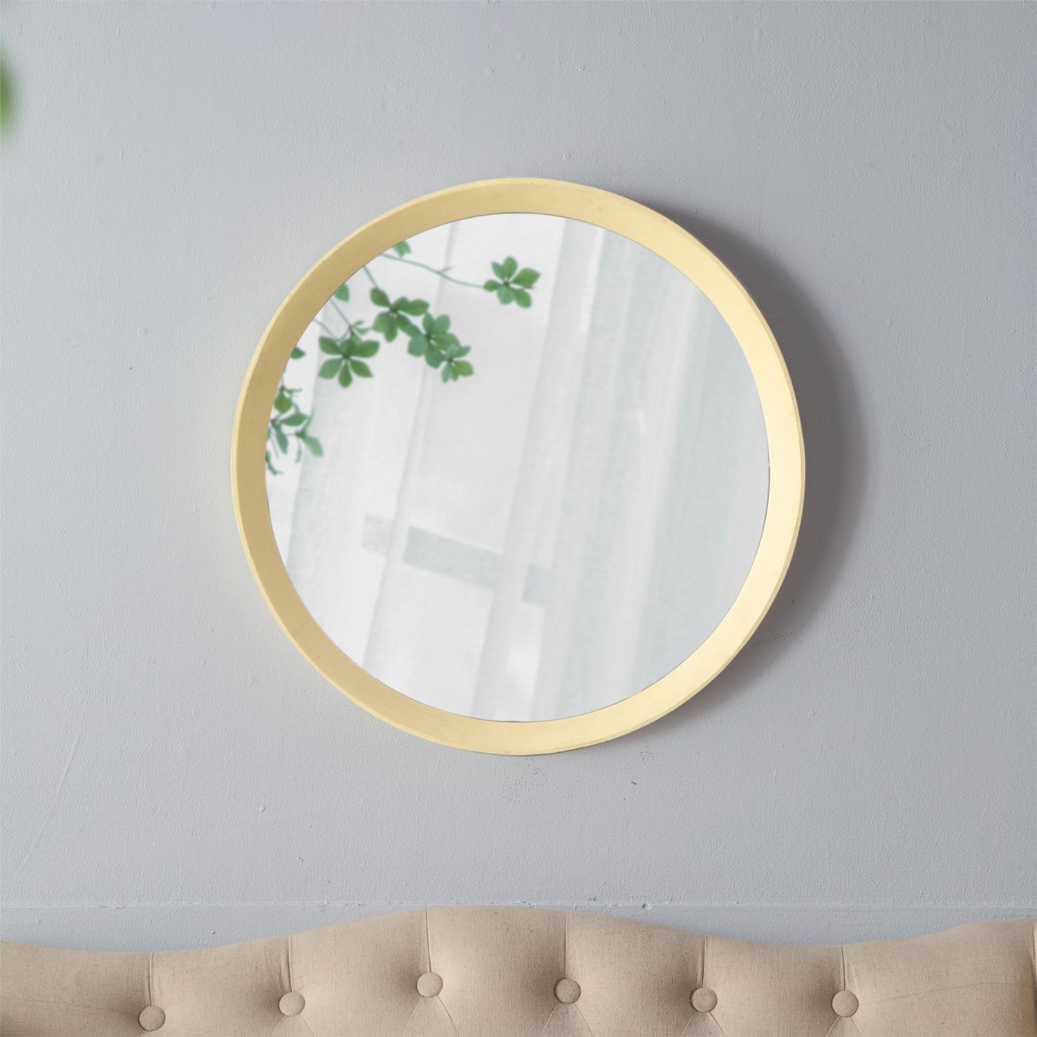 Cream Round Mango Wood Porthole Wall Mirror