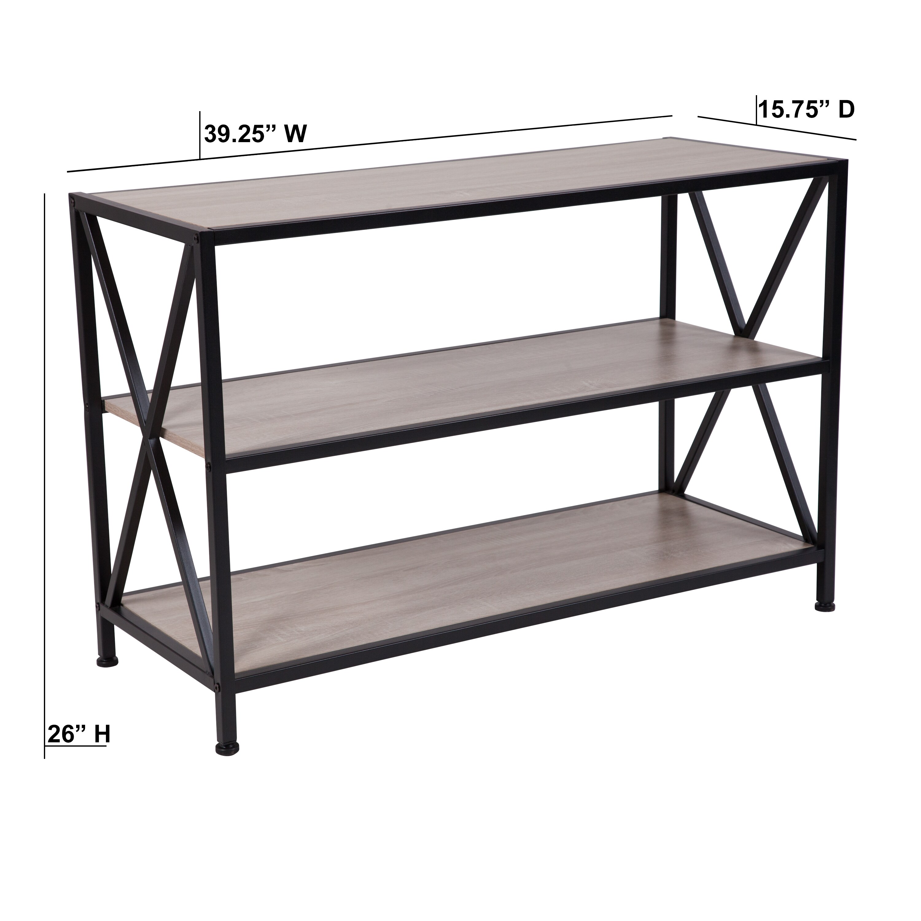 Flash Furniture Chelsea Sonoma Oak Metal 3-Shelf Bookcase (39.25-in W x ...