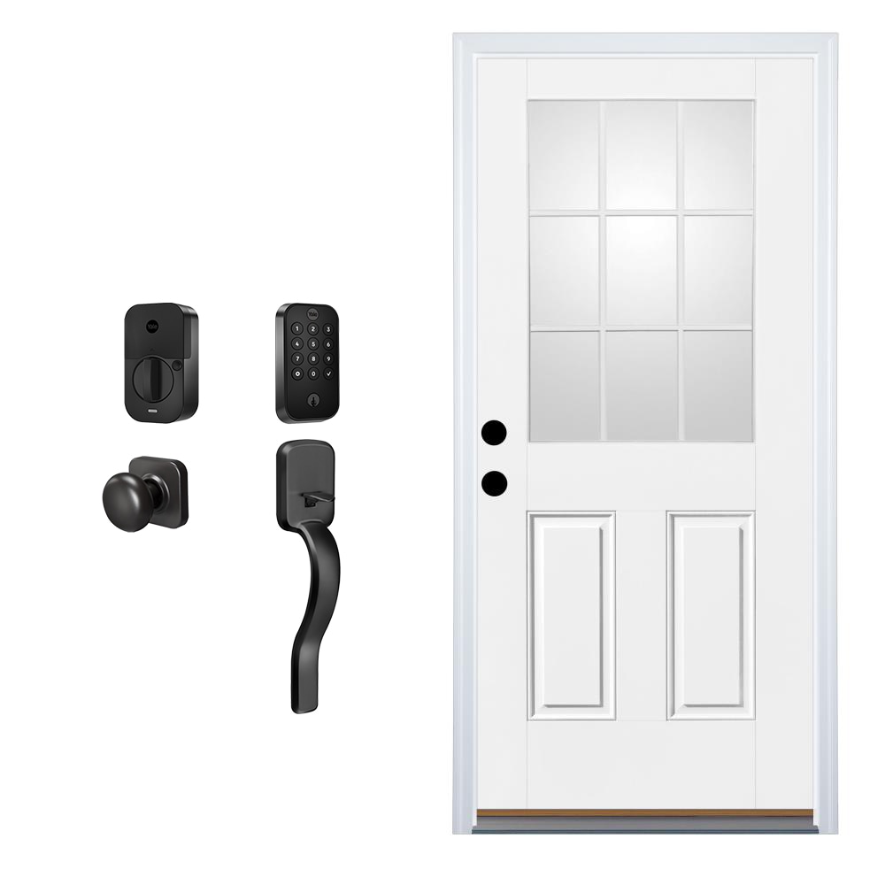 Therma-Tru Therma-Tru Benchmark Doors 36-in x 80-in Fiberglass Half Lite  Right-Hand Inswing Front Door with Brickmould Insulating Core & Yale Assure  2 