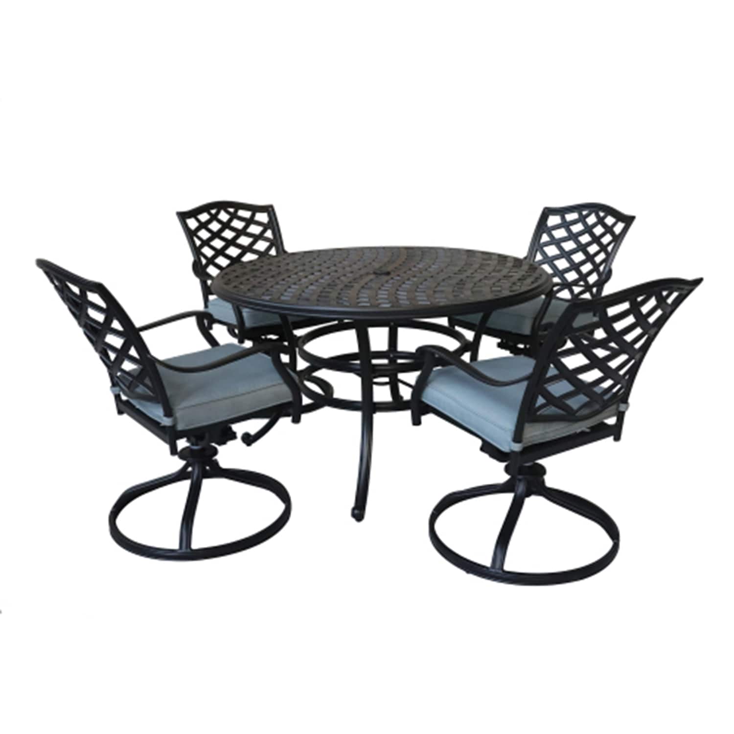 Dimakai DK-312311 5 -Piece Black Patio Dining Set Aluminum Rectangle Table with 4 Blue Cushions Stationary Chairs