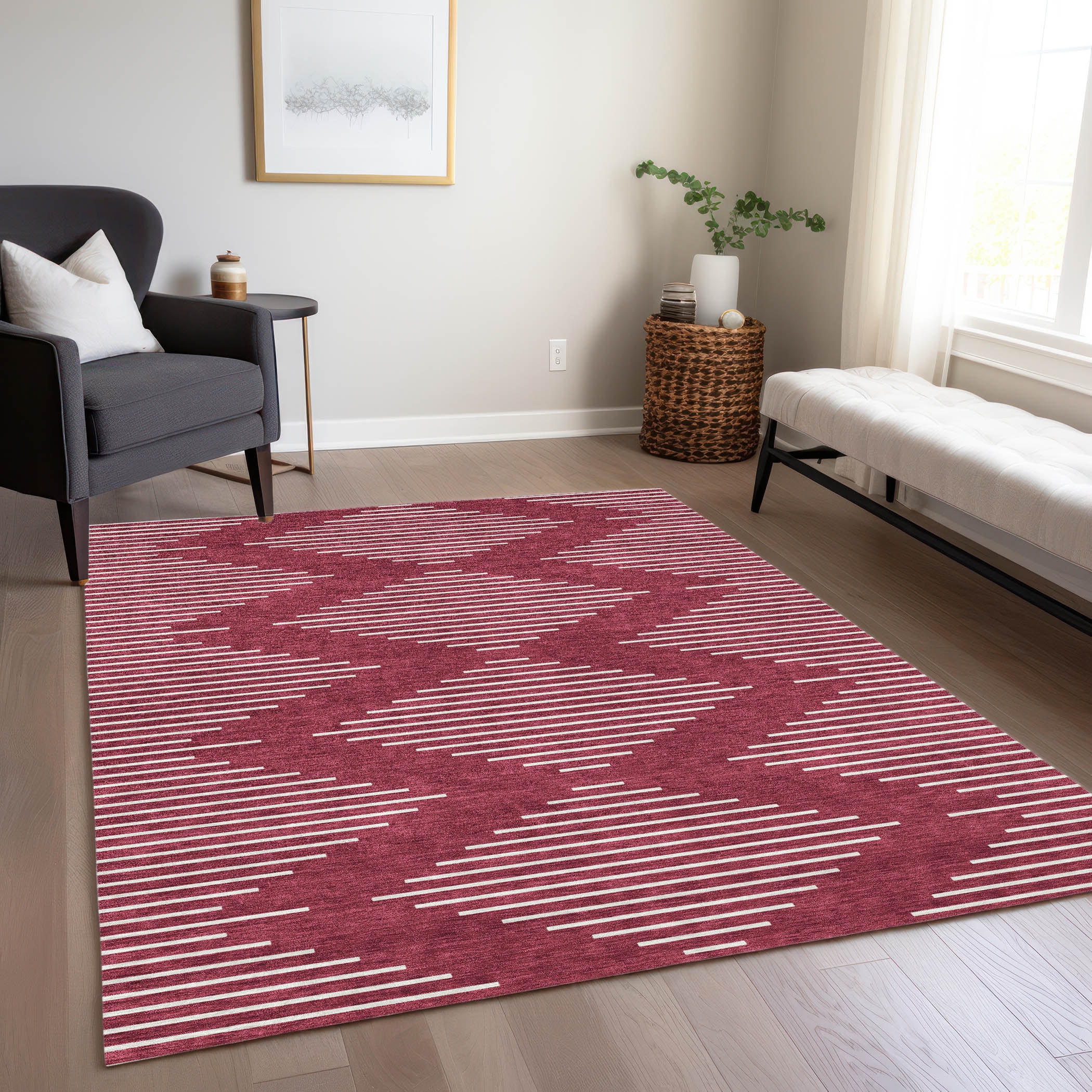 Addison Rugs ACN1016GA8X10 Chantille ACN1016GA 8 x 10 (ft) Polyester Garnet Rectangular Indoor/Outdoor Geometric Machine washable Area rug