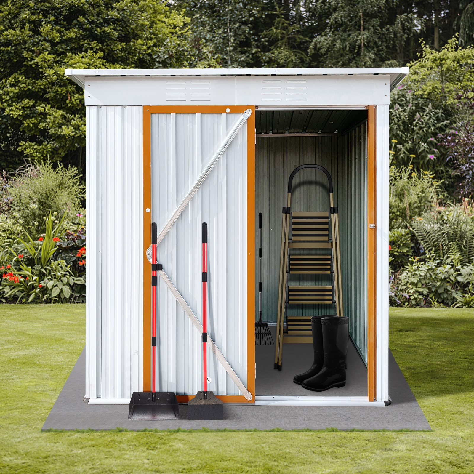 WELLFOR GT-HPY-3732GR-A 4.1-Feet x 5.4-Feet GZ Outdoor Tool Galvanized steel Storage Shed