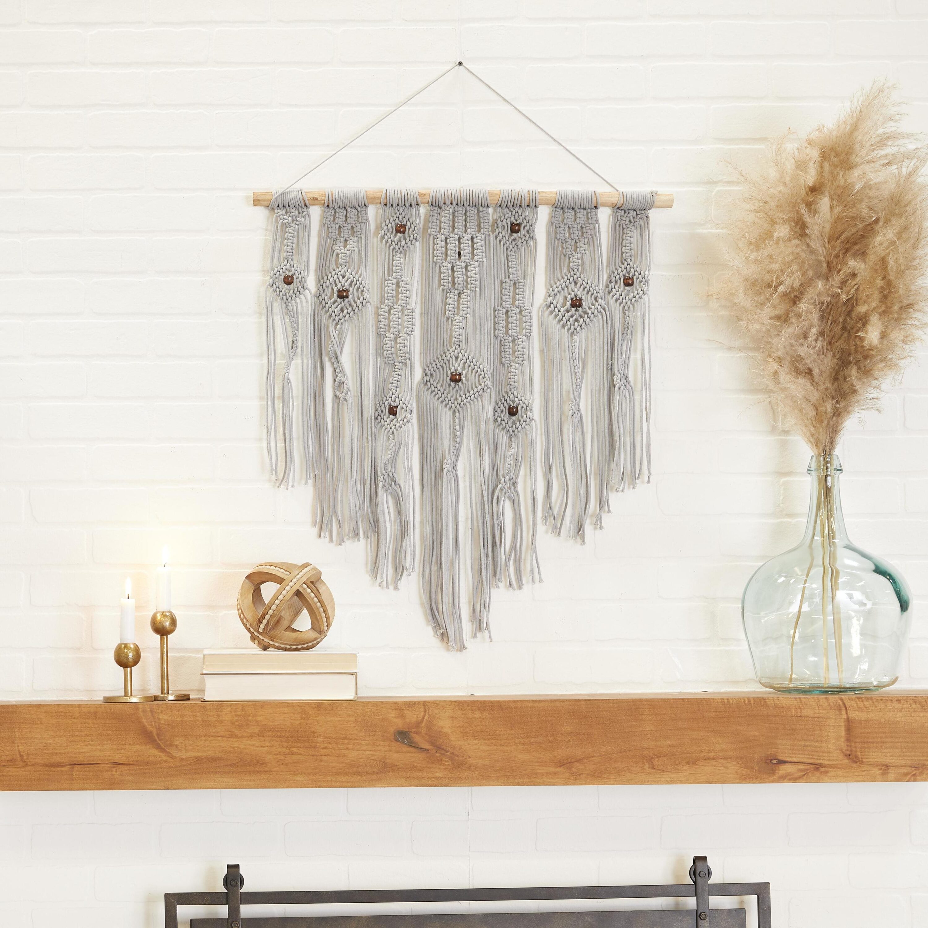 Grayson Lane 94219 27-Inches W x 36-Inches H Wood Macrame Handmade Intricately Weaved with Beaded Fringe Tassels Bohemian Wall tapestry