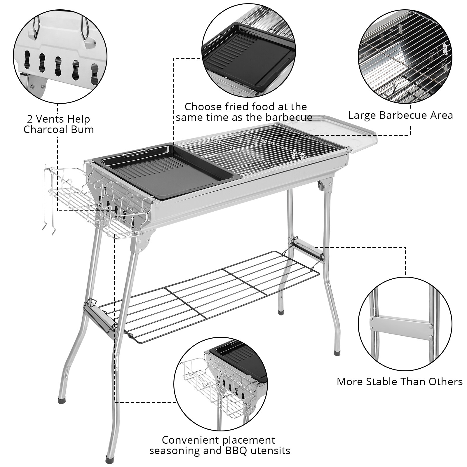 Winado Charcoal Grill 10-Inches W Silver Charcoal Grill