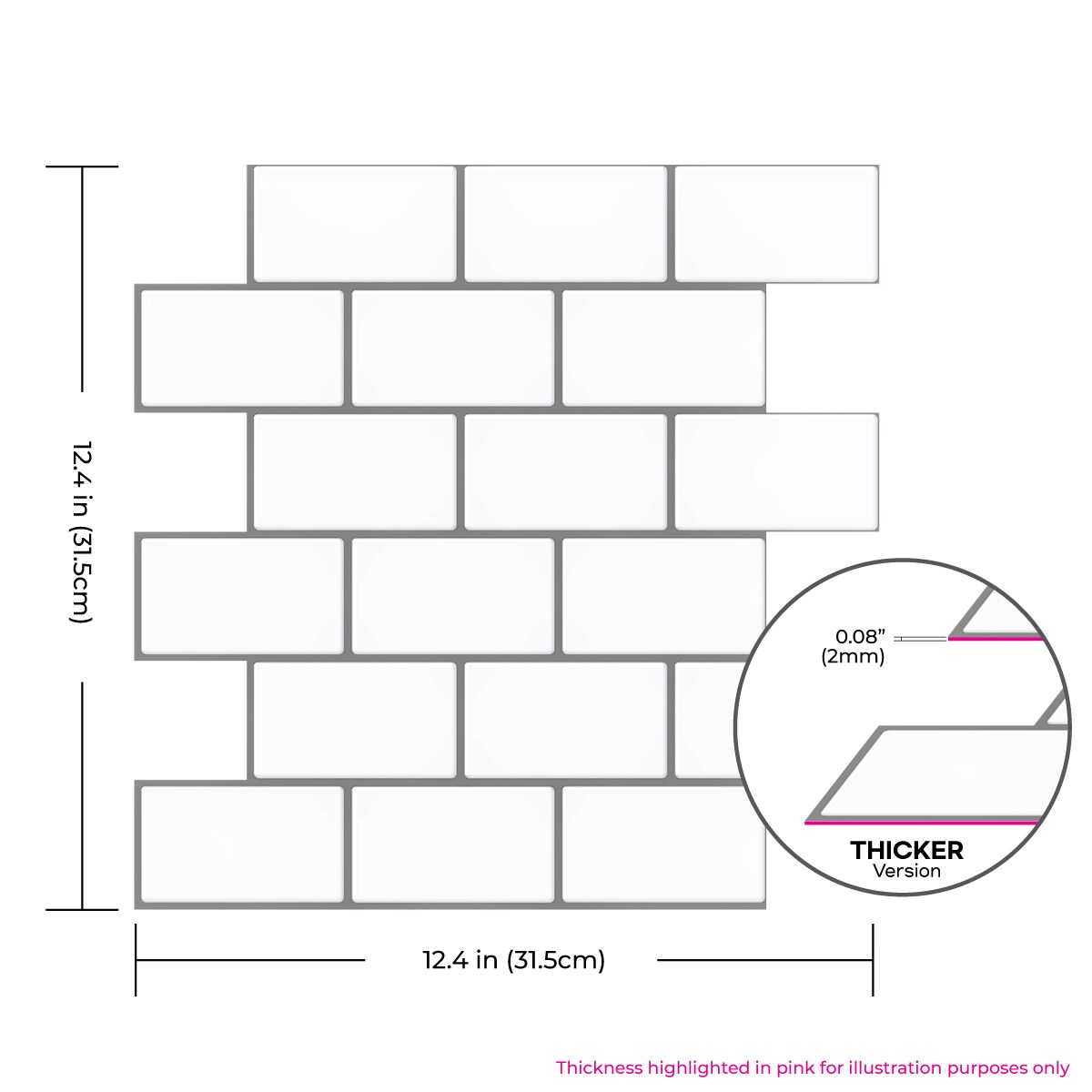 Tic Tac Tiles Thicker Subway Mono White 12-in x 12-in Glossy PVC Brick ...