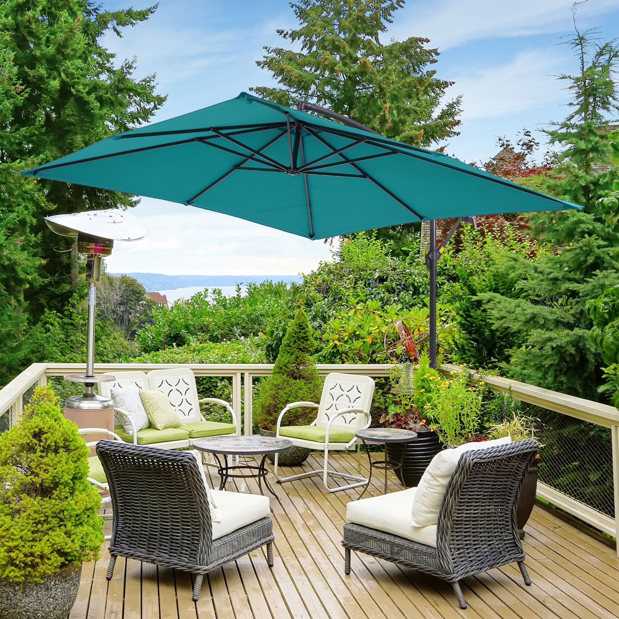 Sonkuki SD-S184LB 8.2-Feet Steel Blue No-tilt Offset Patio Umbrella
