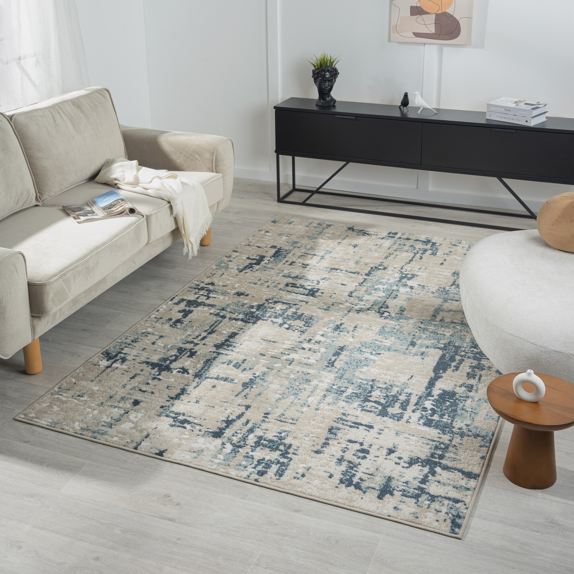 Arcady Blue and Beige Abstract Rectangular Area Rug