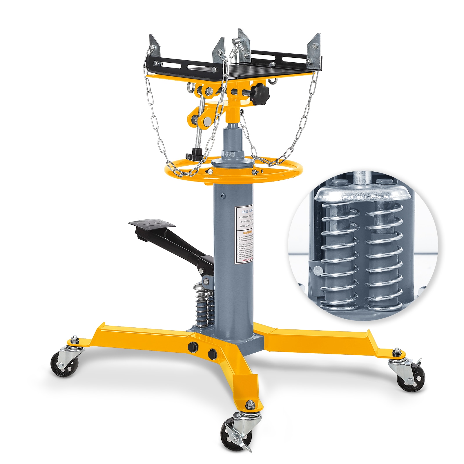 Garvee Carbon Steel 1322 Lbs Dual Plunger High Lift Transmission Jack with Upgraded 2-Plunger Hydraulic System
