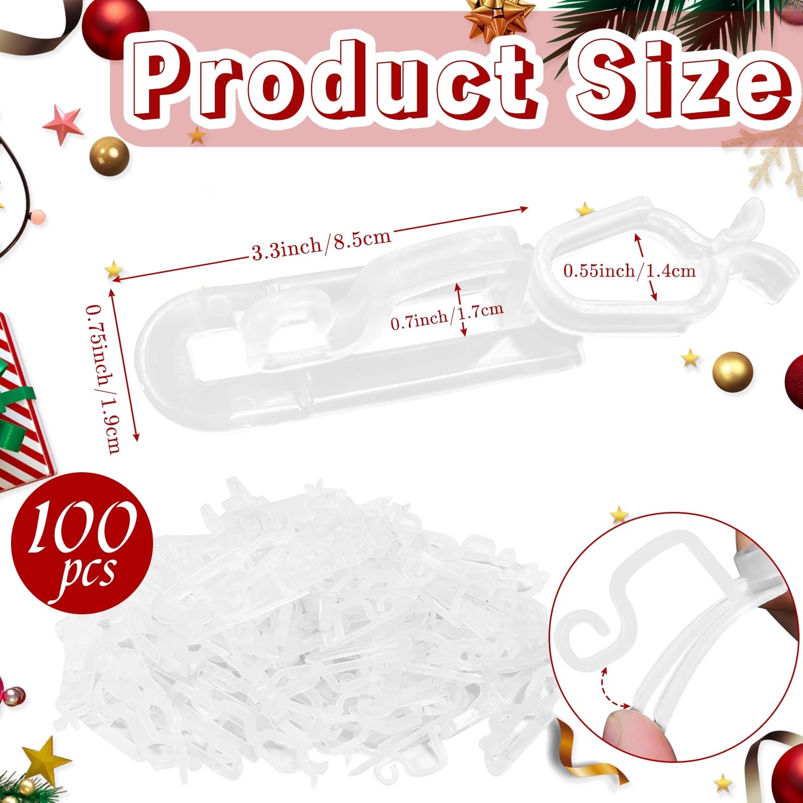 Etokfoks  100 Pack Christmas Light Clips Universal Hooks for C7 C9 Mini Lights No Tools All Weather UV Resistant