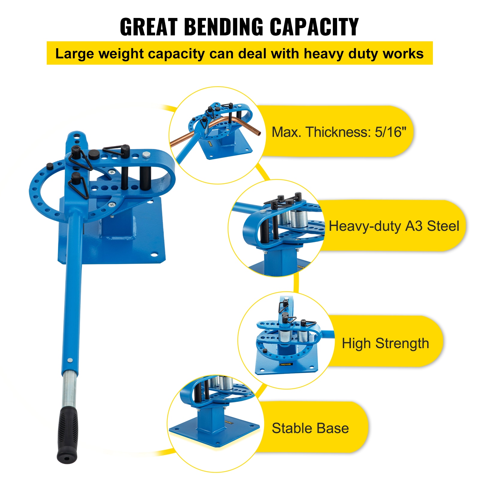 VEVOR Ring Roller Bender 3in Ring Size 1/4in Round Steel & 1x3/16 Flat Steel Capacity Portable Hand Crank Ring Roller