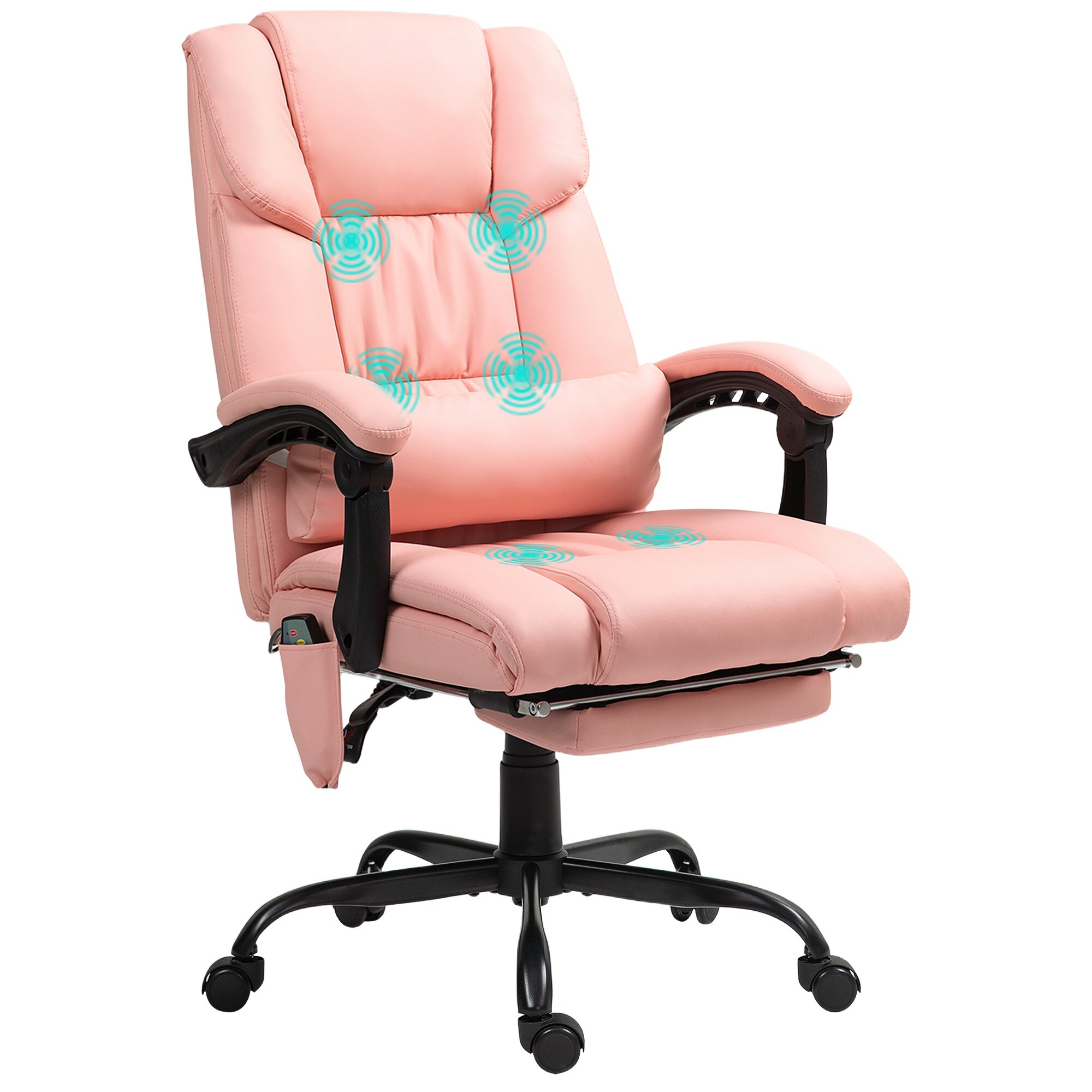 Vinsetto 921-275V80PK High Back Massage Office Chair with 6 Vibration Points PU Leather Reclining Computer Chair Ergonomic Desk Chair with Footrest Adjustable Height and Remote Pink