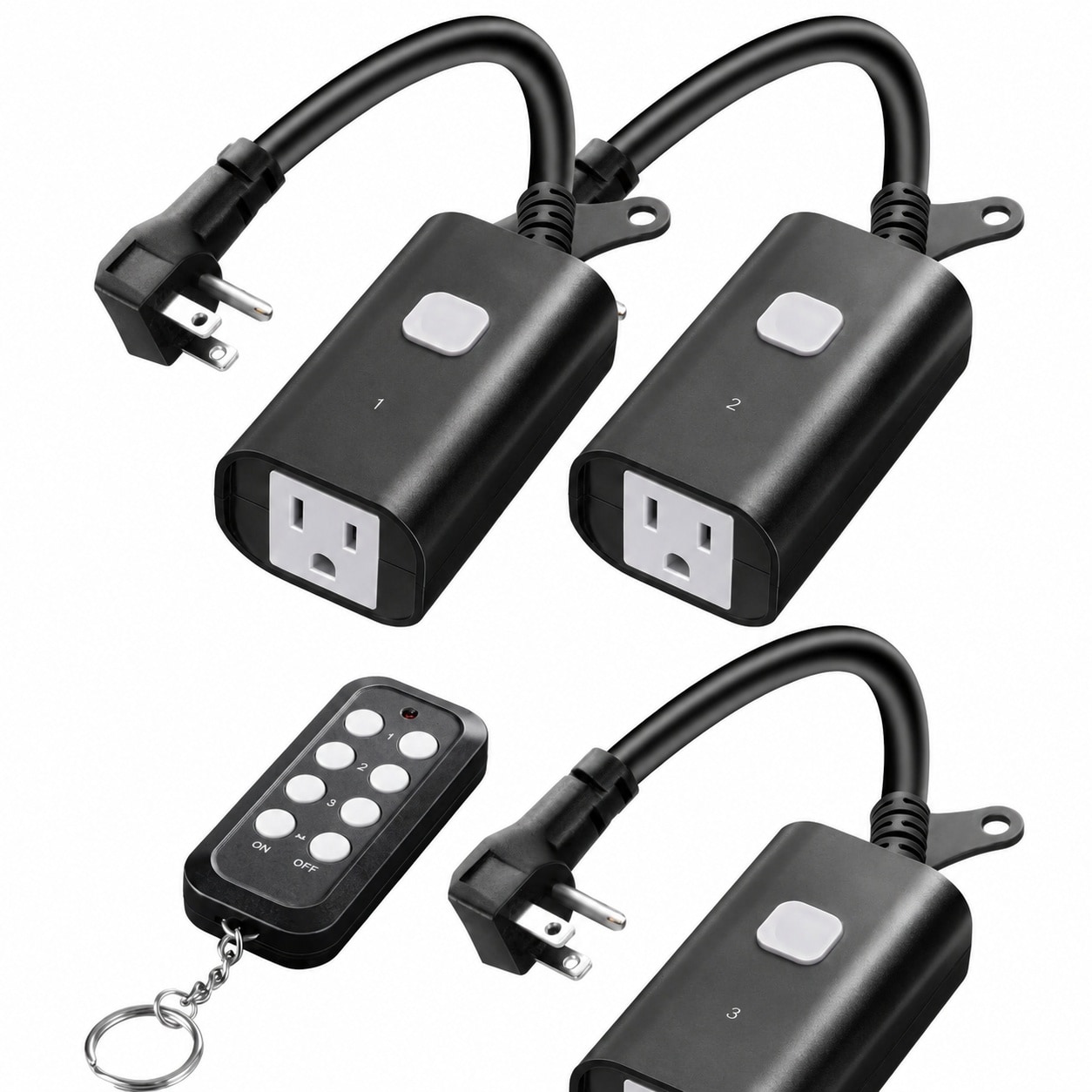 ITOPFOX  Outdoor Remote Control Outlet 15A Wireless Switch Weatherproof 100FT Range 14AWG Power Cord for Holiday Lights 1 Remote 3 Outlets FCC