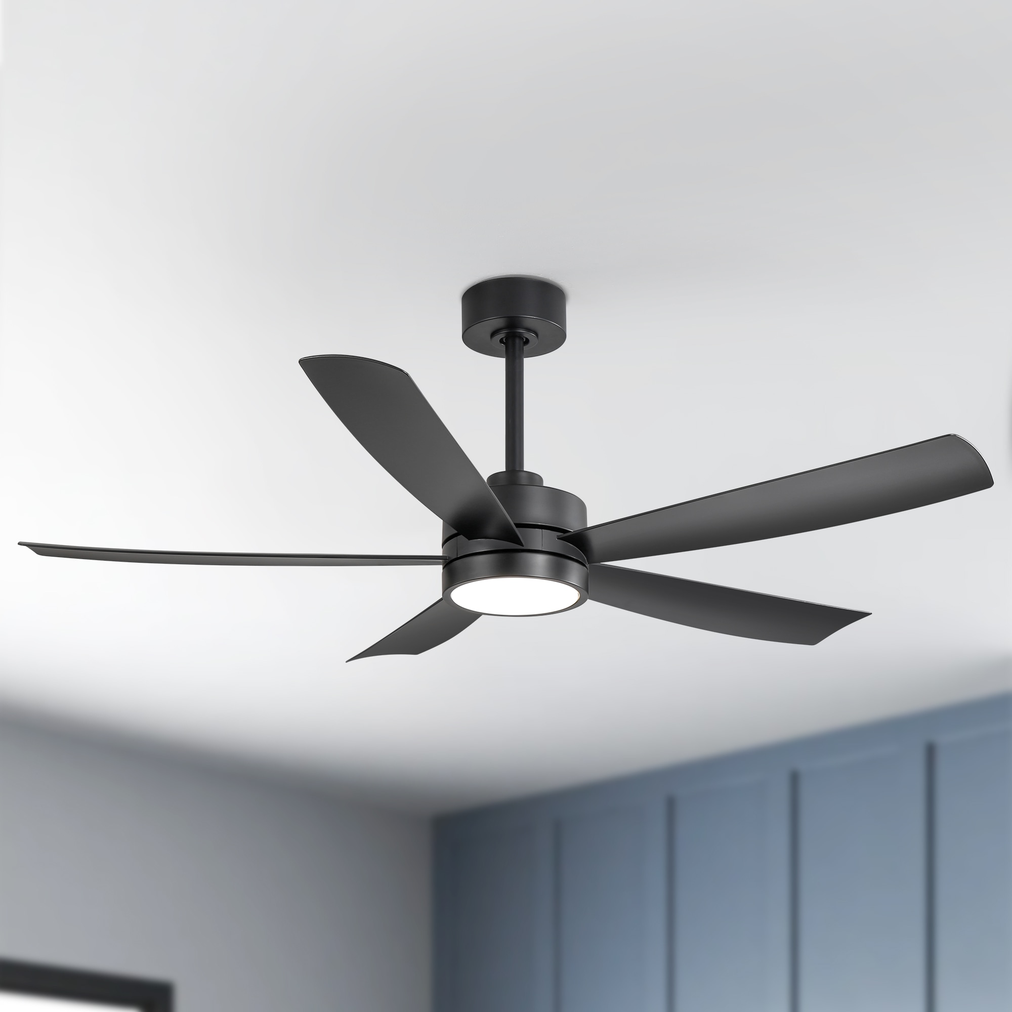 Breezary 27021-BK 52-in Color-Changing Integrated LED Black with ABS Blades Chandelier Ceiling Fan With Light - Remote Included ( 5 -Blade )