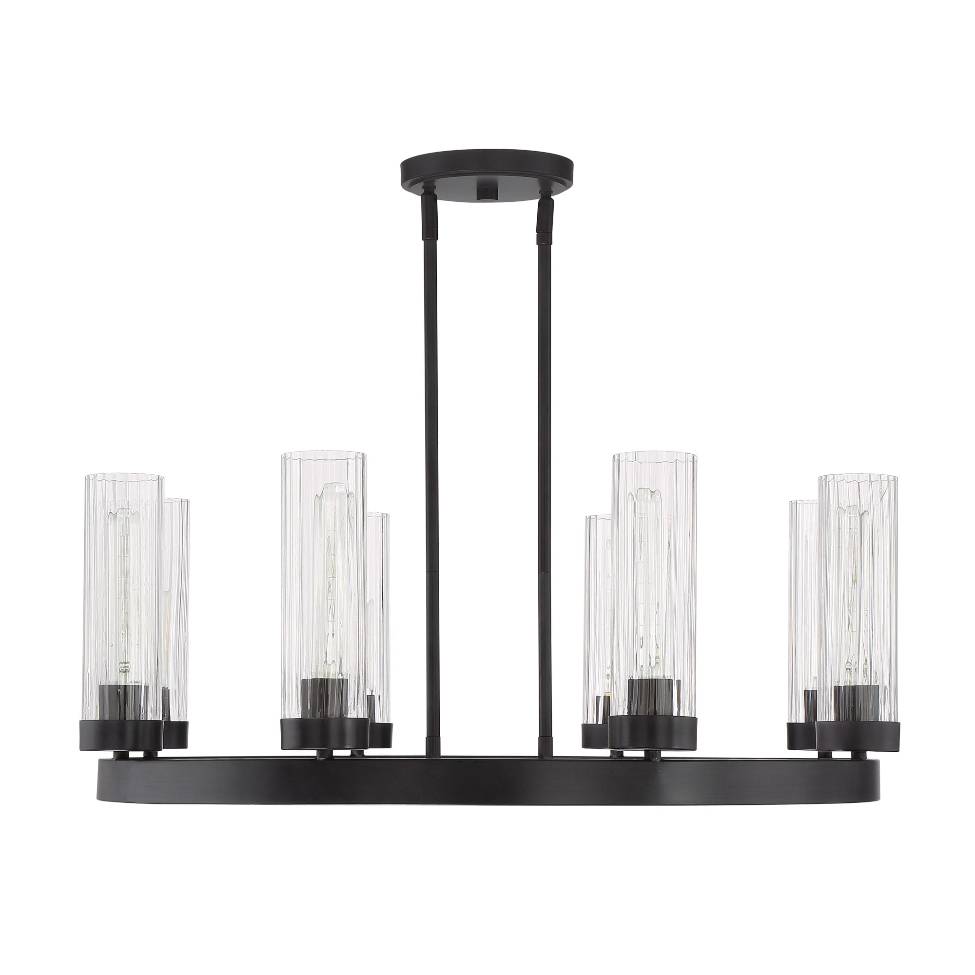 Braden Iron Graphite 8-Light Industrial Chic Chandelier with Clear Ribbed Glass