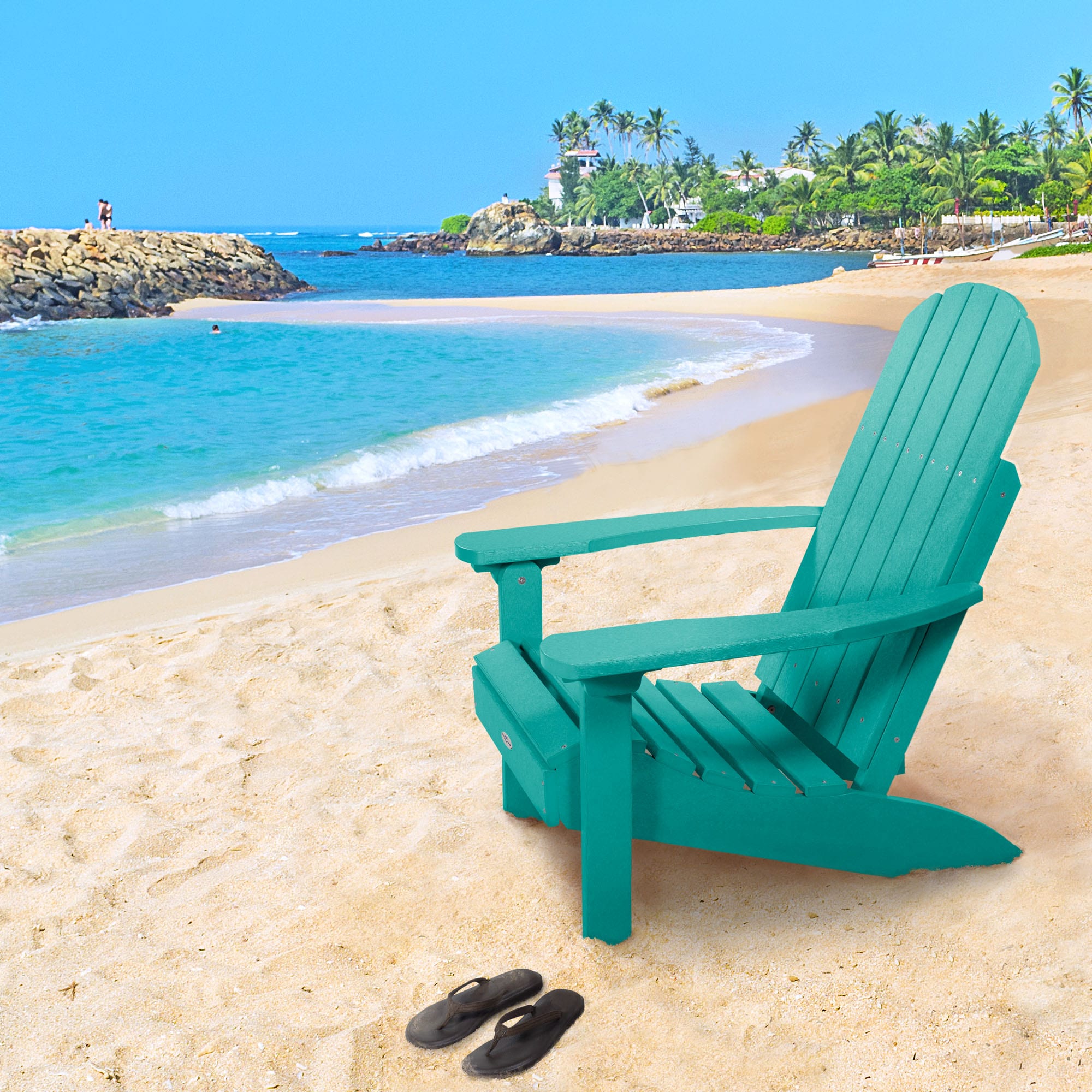 highwood BV-CLAS1-SBL Cape Seaglass Blue Poly-lumber Frame Stationary Adirondack Chair with Slat Seat