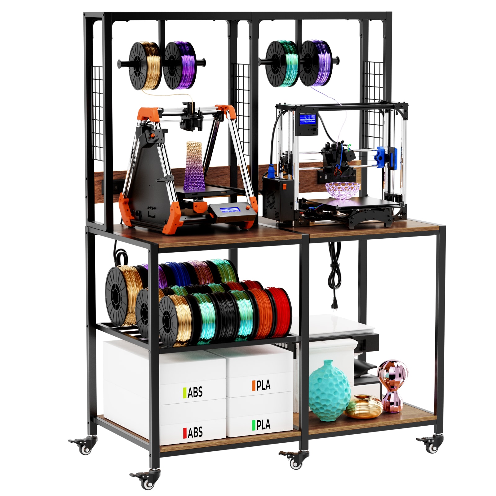 LUXEYARD Double 3D Printer Stand with Filament Storage Heavy-Duty Metal Frame Dual 3D Printer Table Workbench #DS-R-0P395814