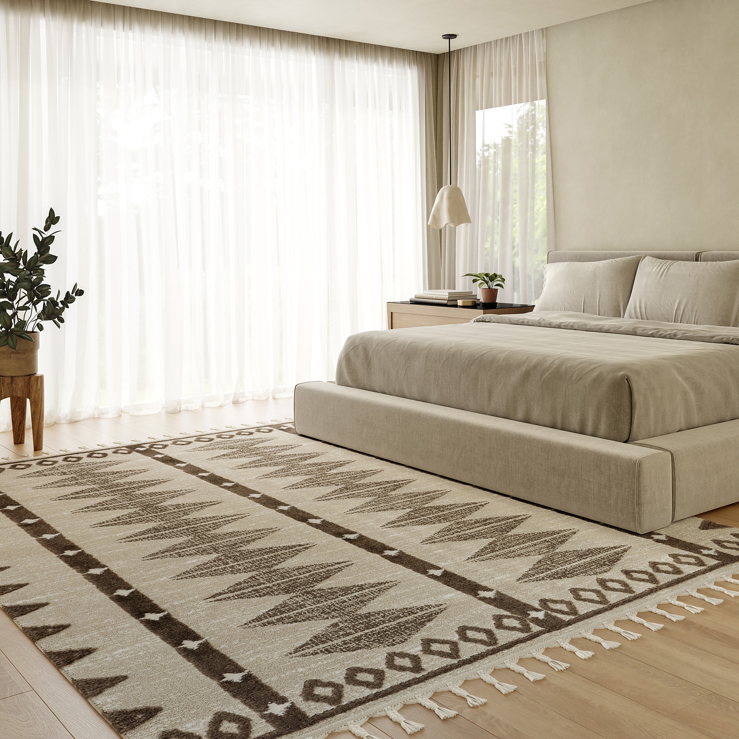 nuLOOM 200OZNN29A-305 Autumn Geometric Tasseled 3ft. x 5ft. Beige Area Rug