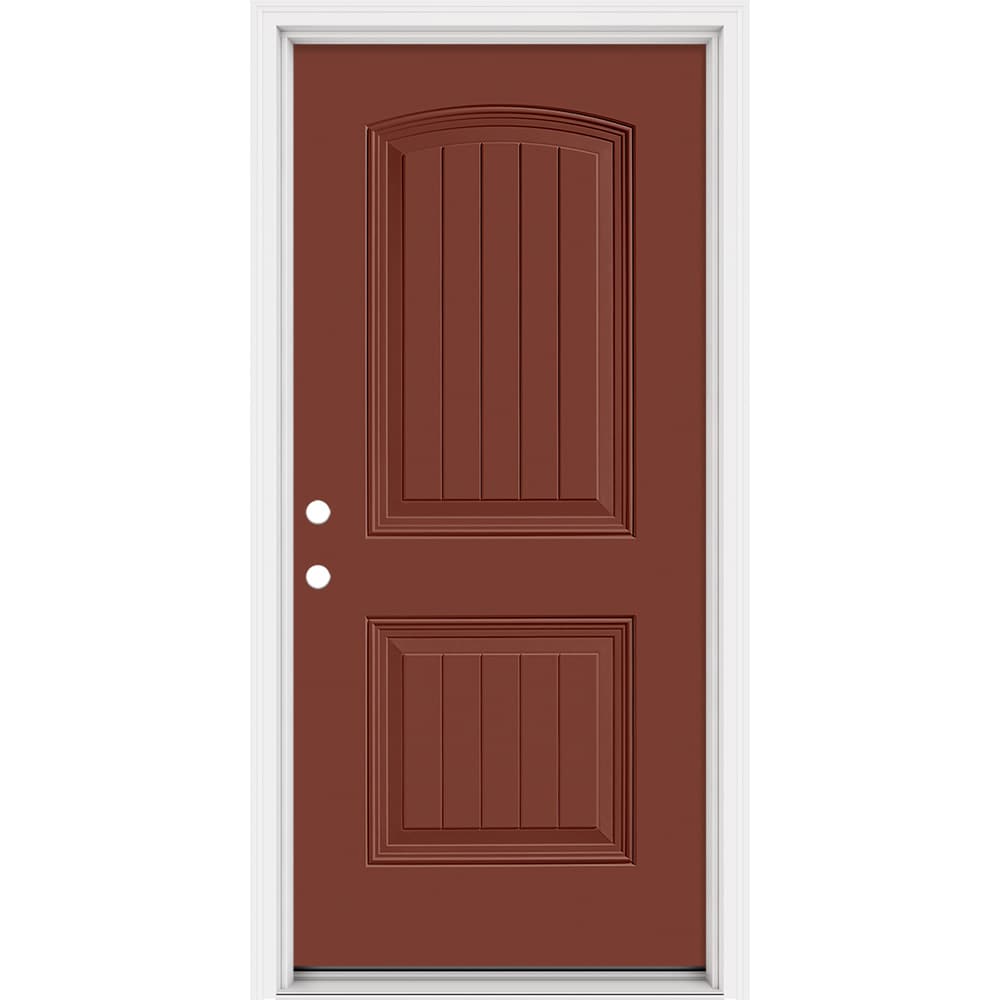 Masonite 321156 Steel Doors Series 36-in x 80-in x 4-9/16-in Steel No glass Right-hand inswing Foxtail Painted Prehung Front Door with Brickmould Insulating core