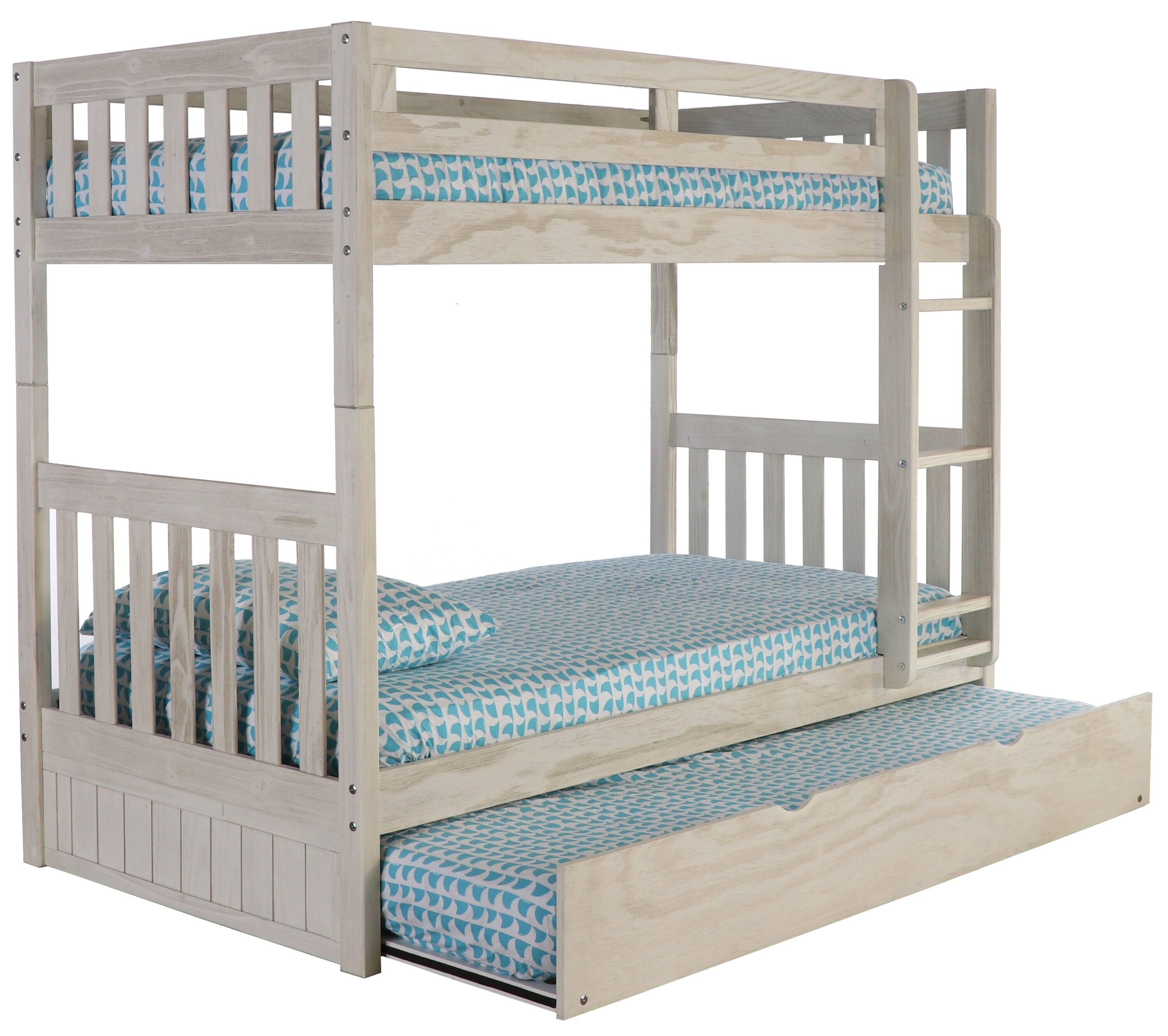 Light Ash Pine Twin Bunk Bed with Trundle and Storage