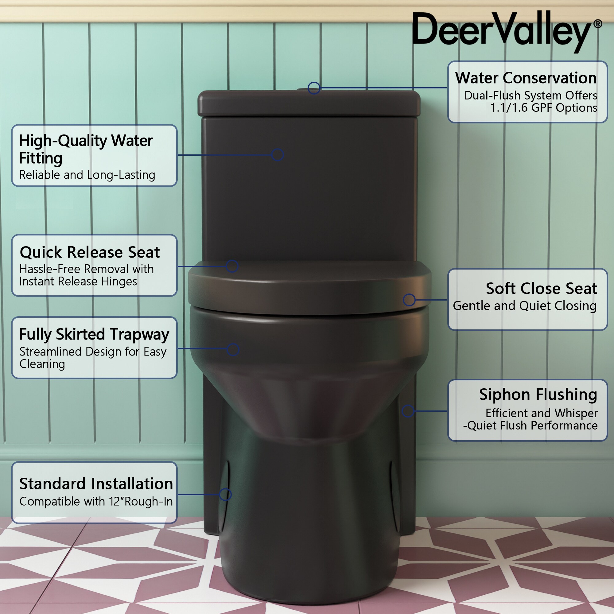 Compact Black Ceramic Dual Flush Round Toilet with Quiet-Close Seat