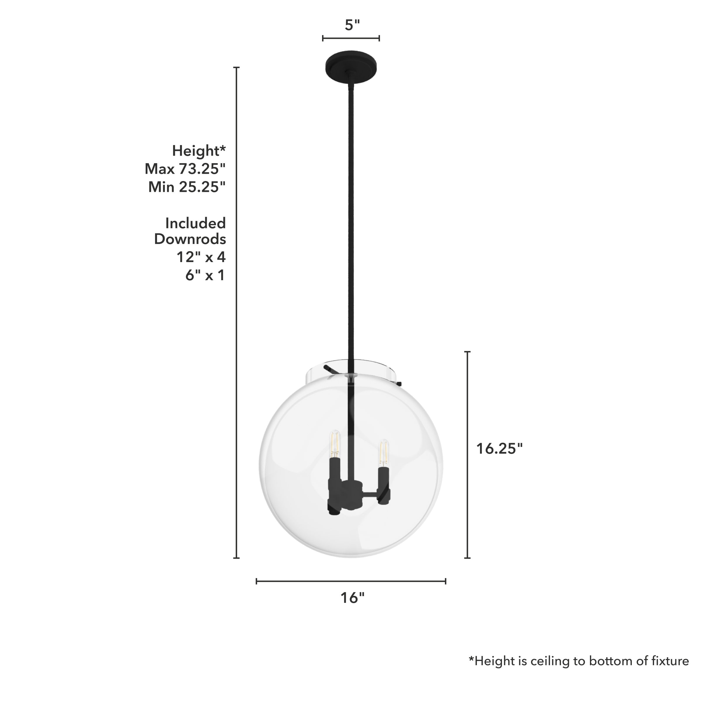 Sacha 3-Light Black Iron Globe Pendant with Clear Glass