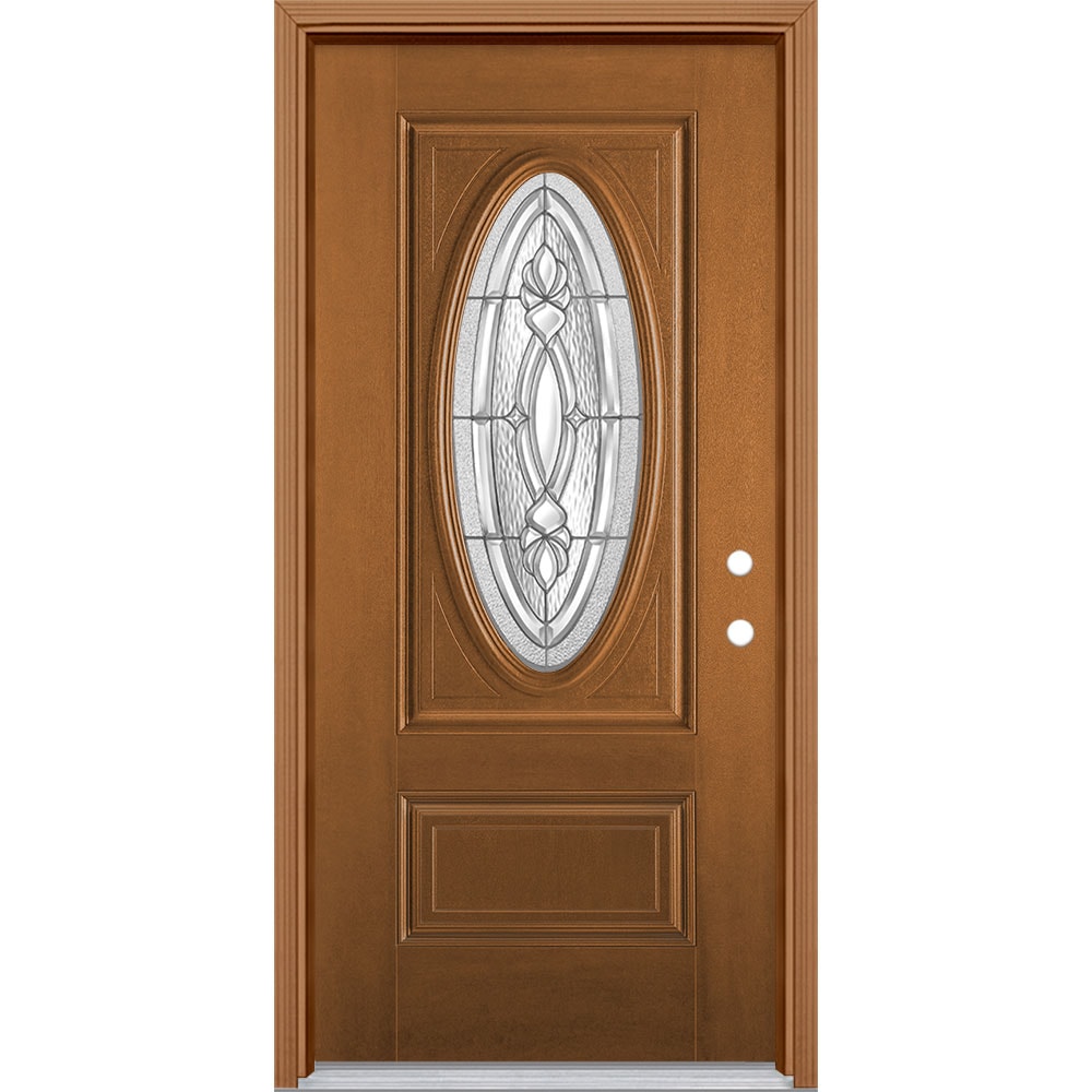 Masonite 3421691 Panama 36-in x 80-in x 4-9/16-in Fiberglass Oval lite Left-hand inswing Woodhaven Stained Prehung Front Door with Brickmould Insulating core