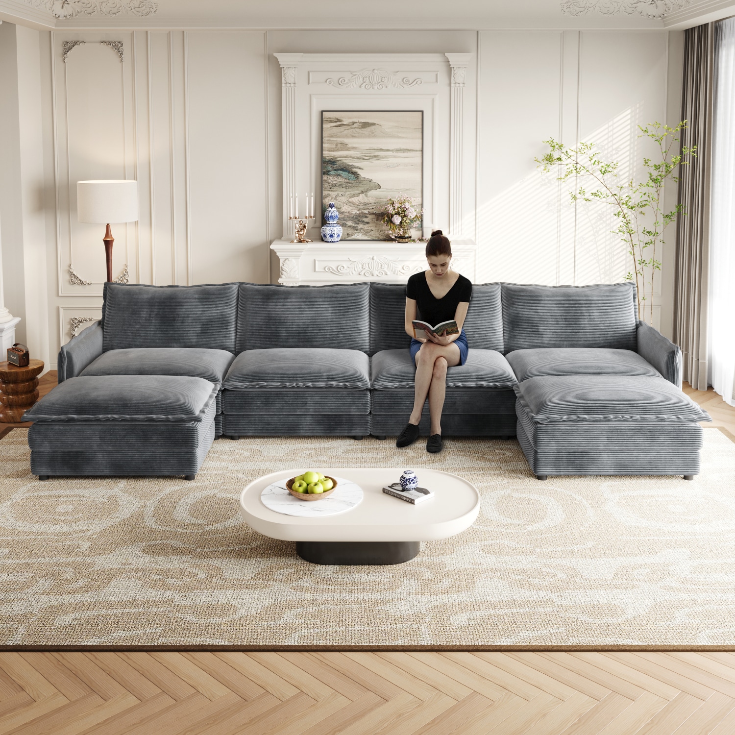 Streamdale Furniture Streamdale Corduroy 4-Seater Cloud Couch with ...