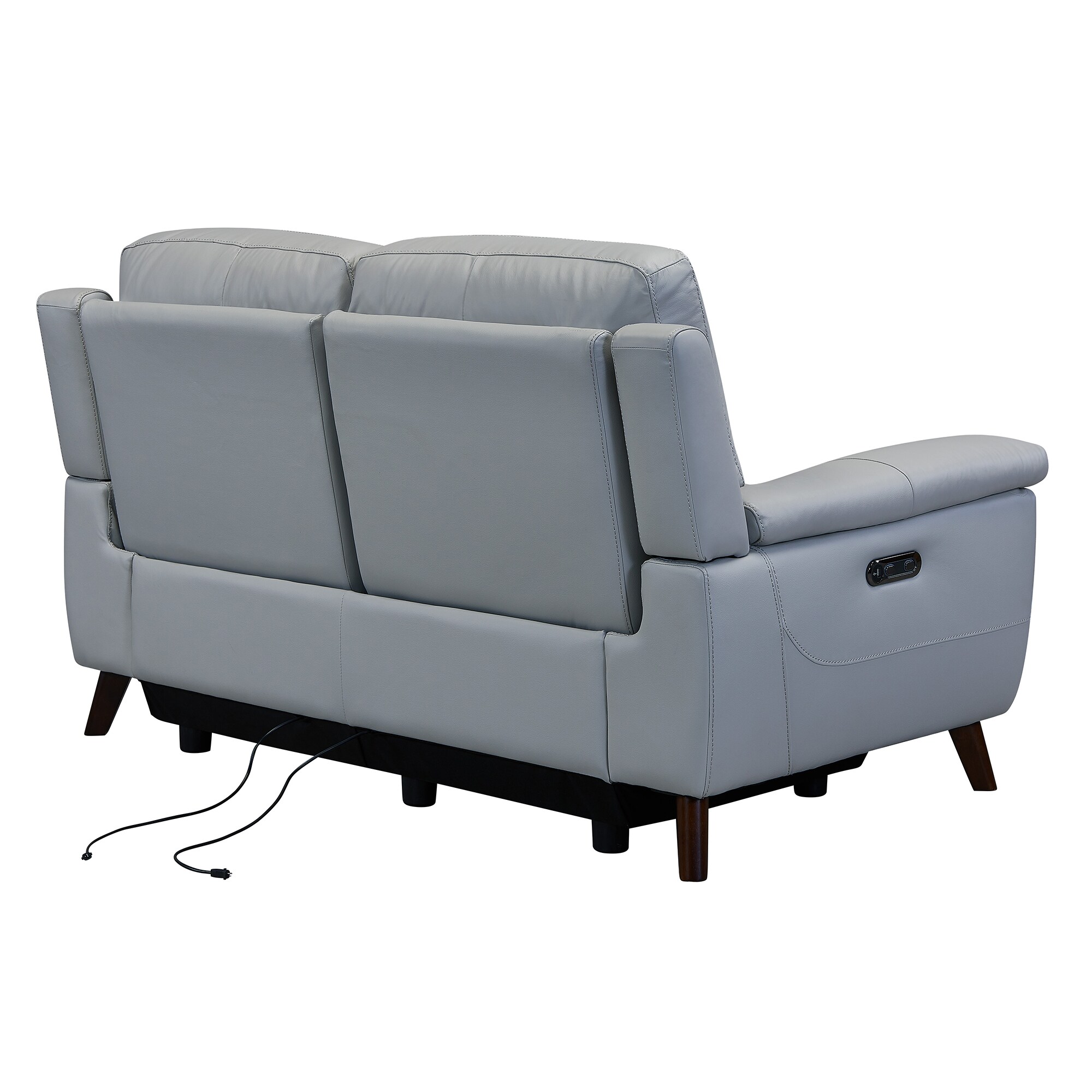 Armen Living Claude Dual Power Headrest and Lumbar Support Reclining Sofa in Light Grey Genuine Leather